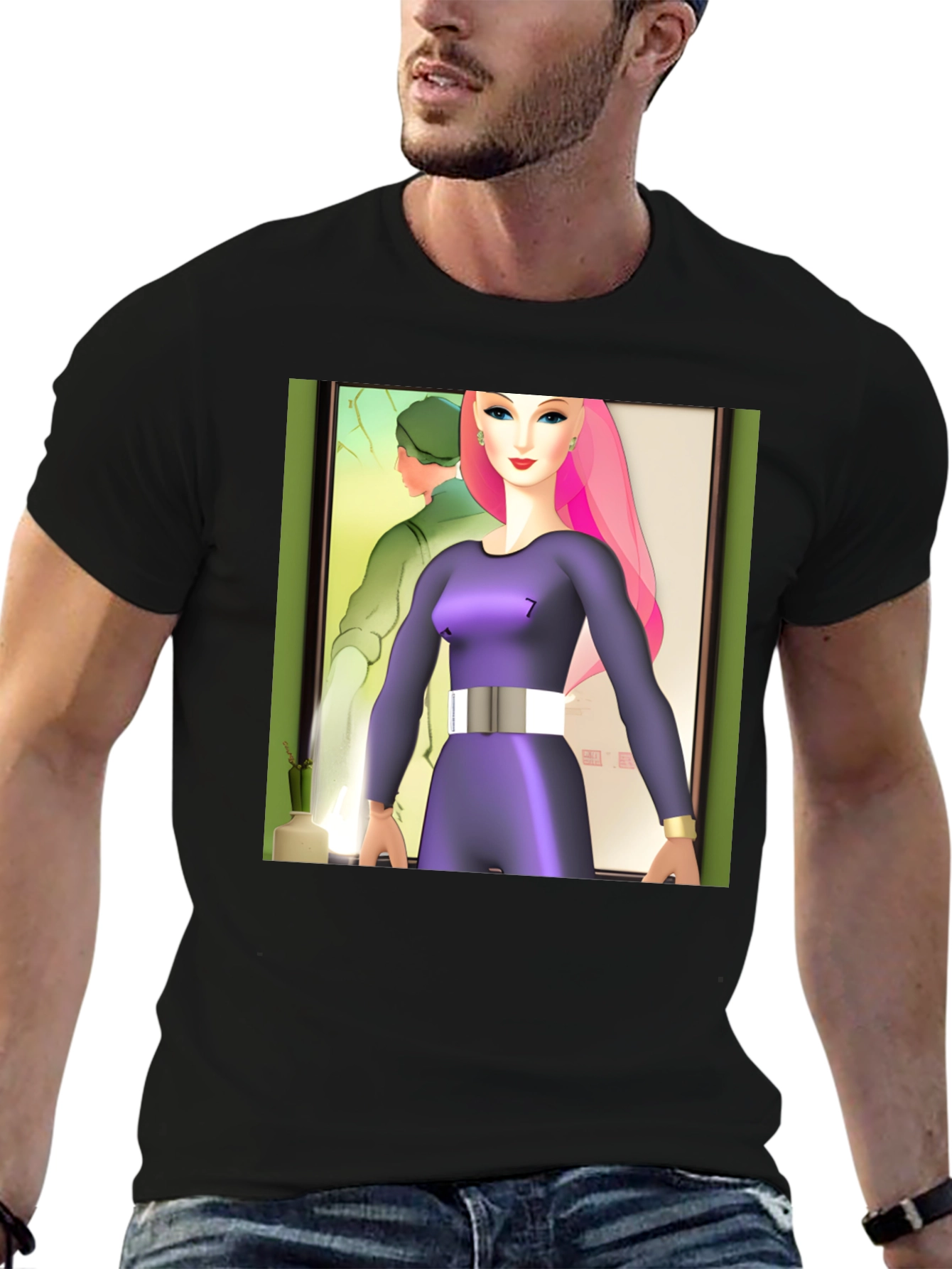 Black Abstract Art T-Shirt: Retro-Futuristic Style view 6