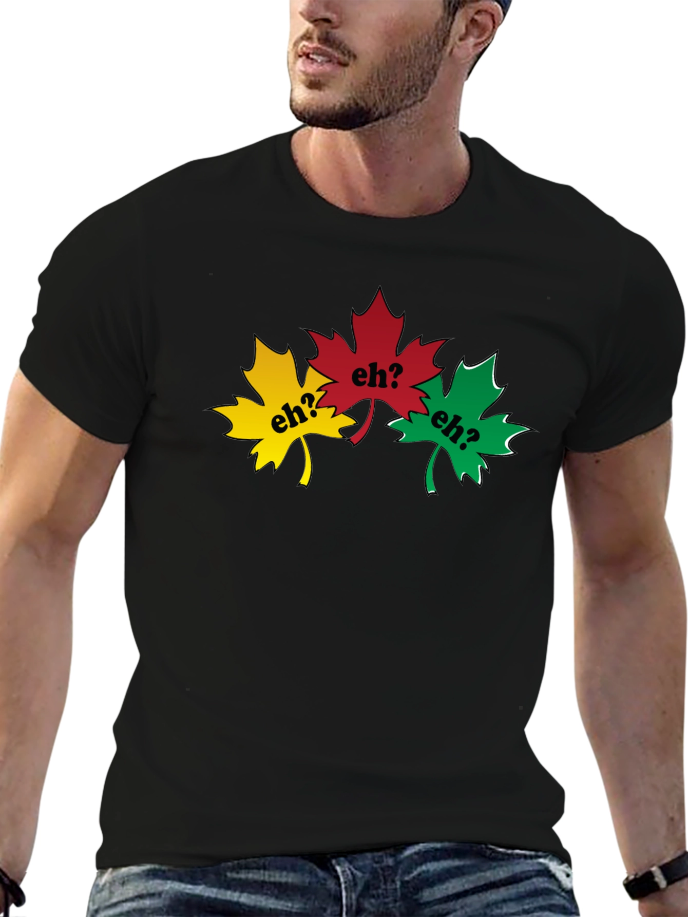 Black Canadian Eh? T-Shirt - Maple Leaf Design view 6