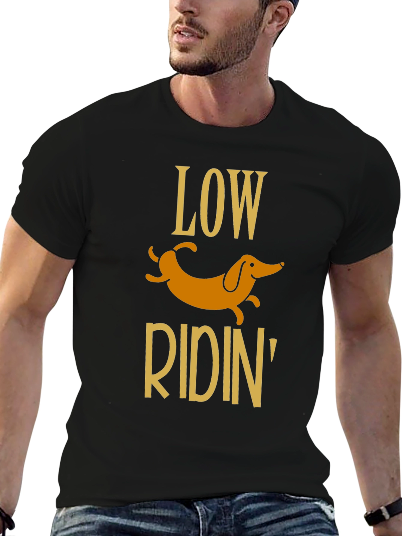 Black Low Ridin' Dachshund Dog T-Shirt view 6