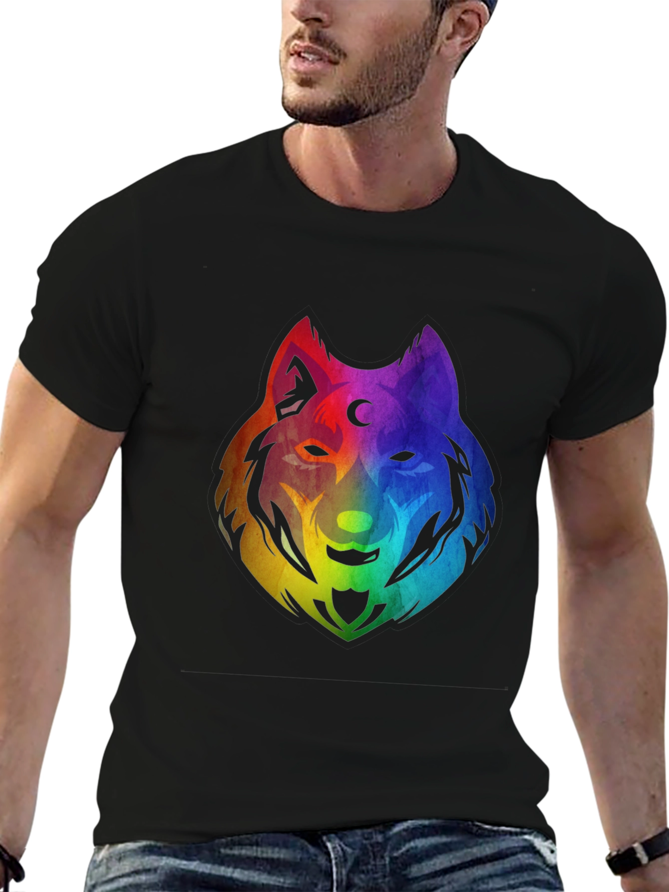 Black Rainbow Wolf Graphic T-Shirt - Black view 6