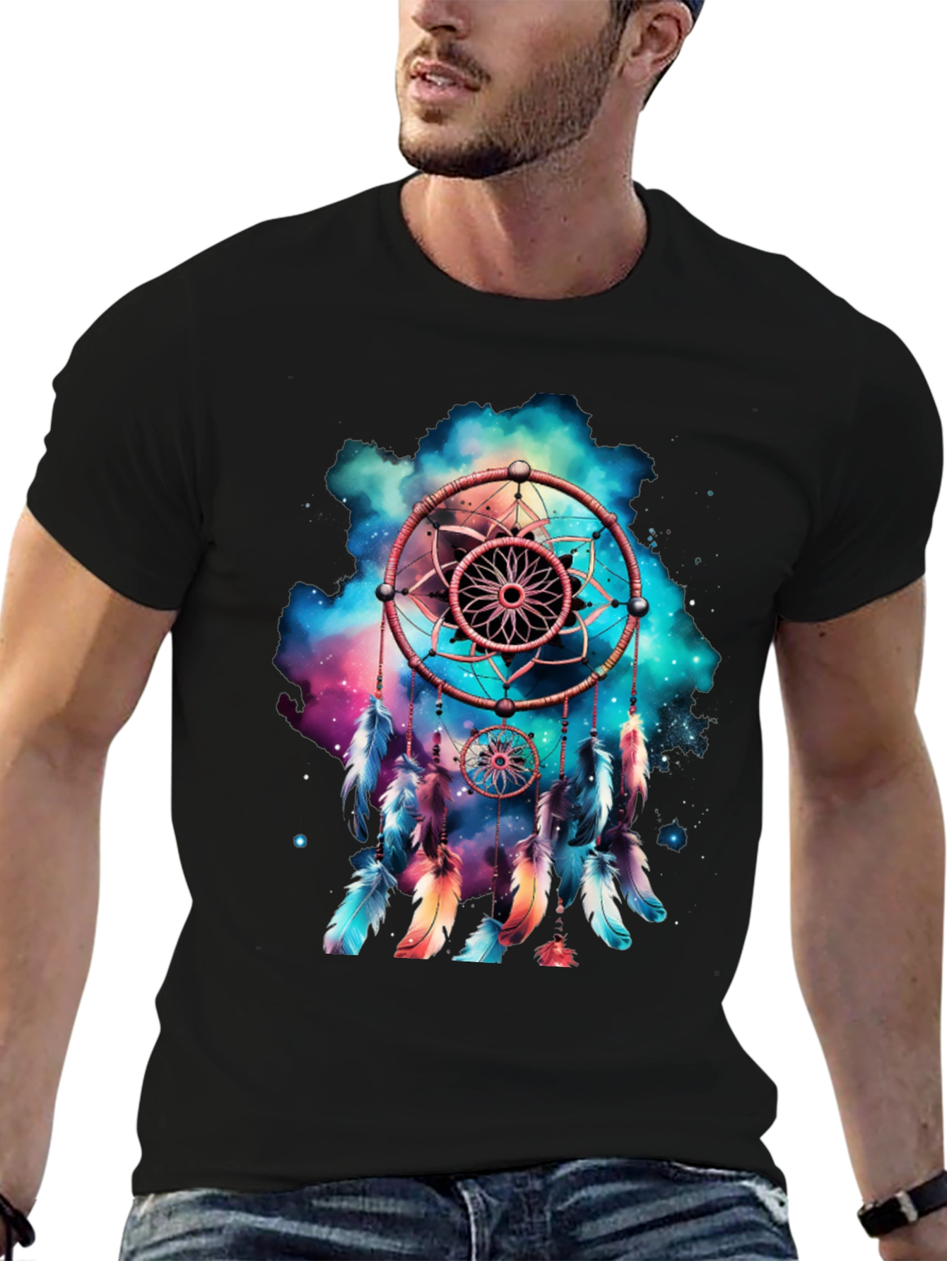 Black Dreamcatcher Graphic Print Men's T-Shirt view 6