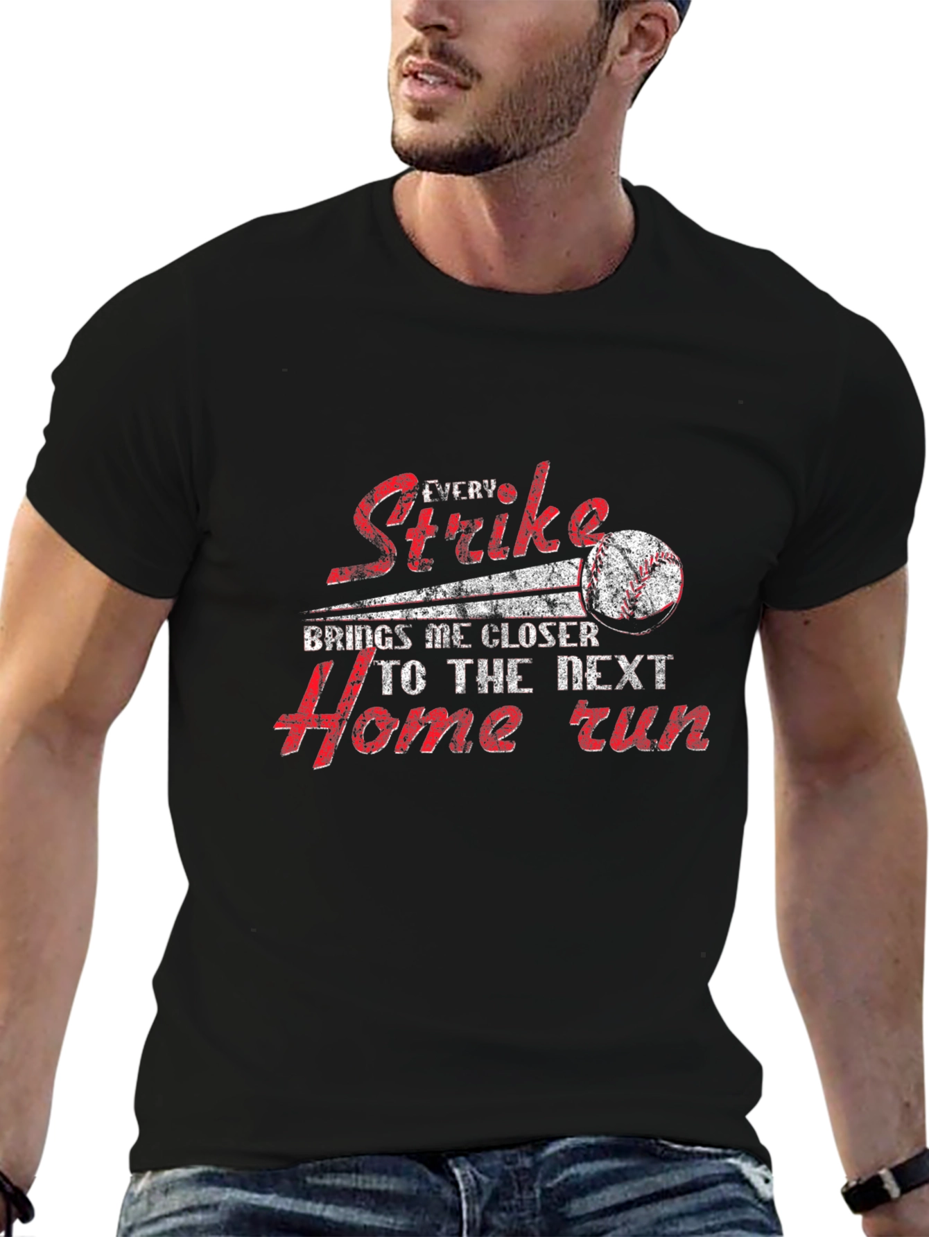 Black Baseball Strike Home Run Graphic T-Shirt view 6