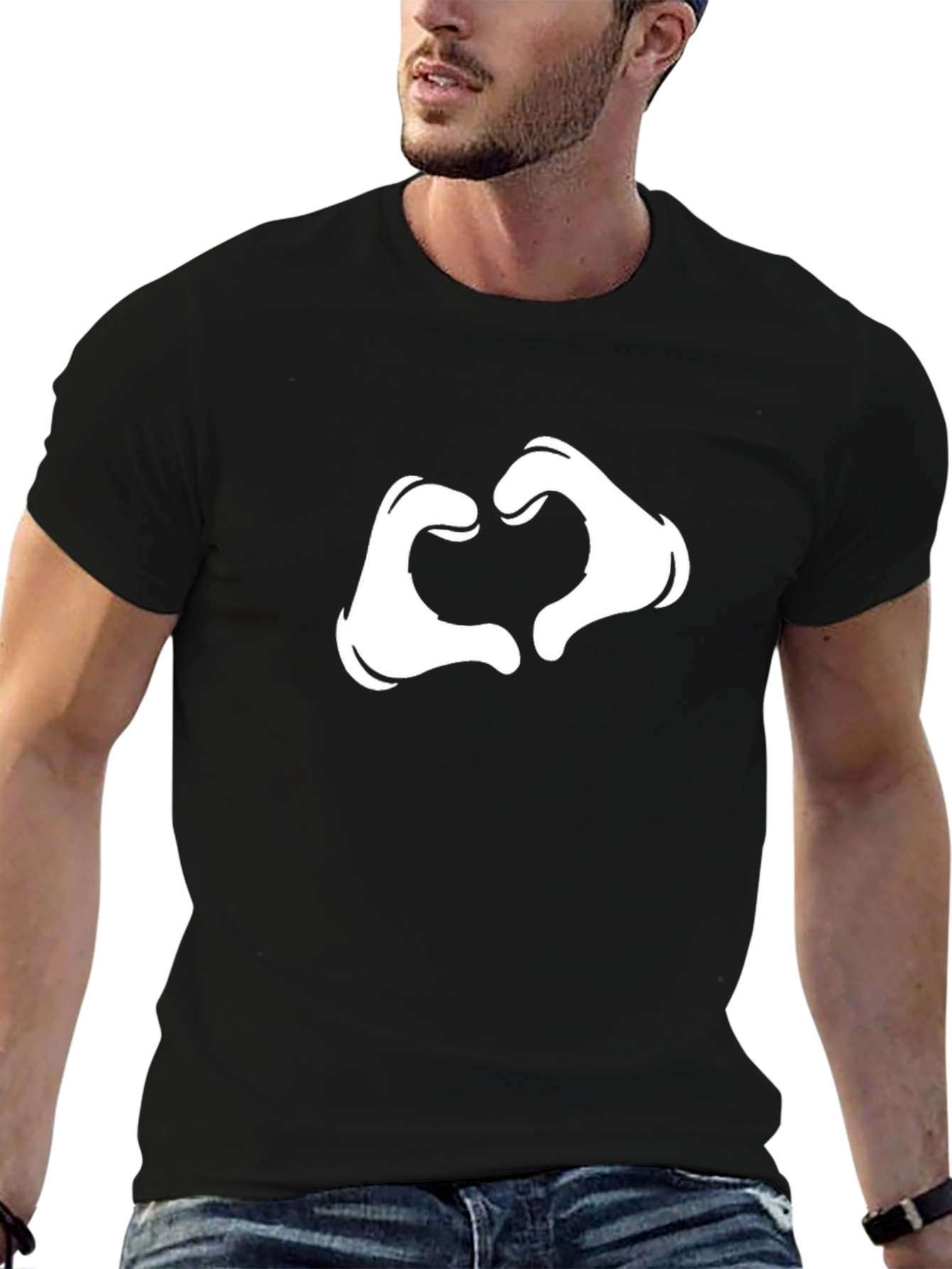 Black Heart Hands Graphic Tee - Modern Black T-Shirt view 6