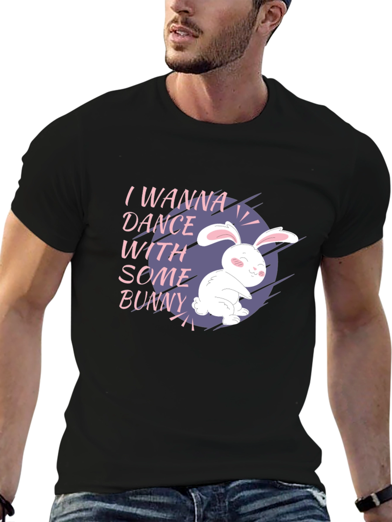 Black I Wanna Dance With Some Bunny Black T-Shirt view 6