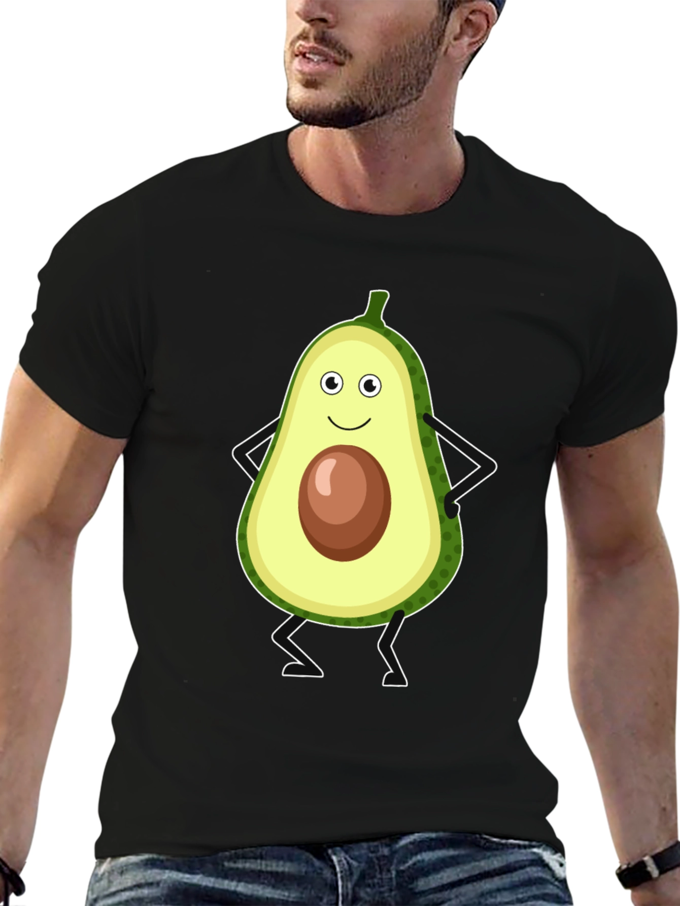 Black Cute Avocado Character T-Shirt - Black view 6