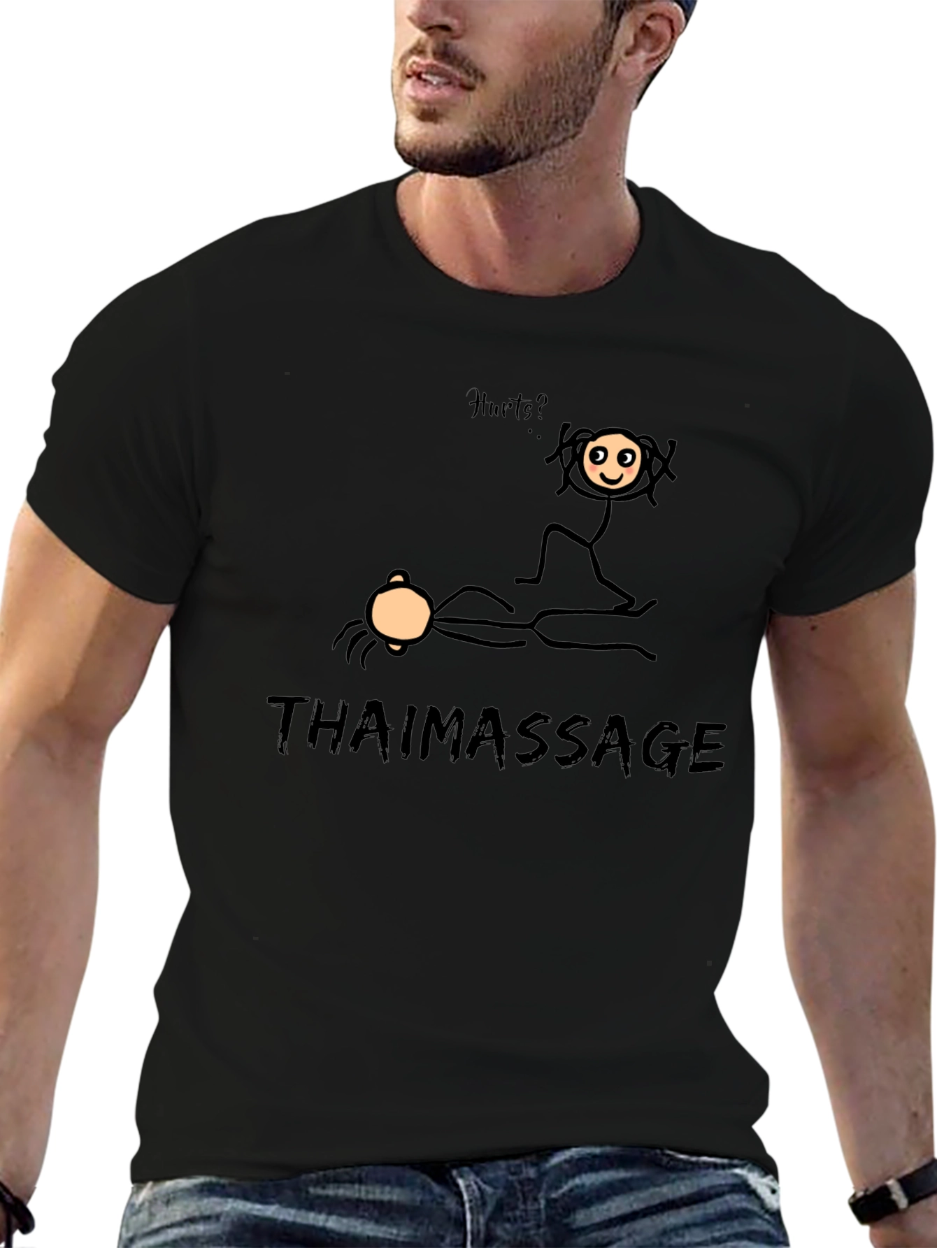 Black Thai Massage Funny Stick Figure T-Shirt view 6