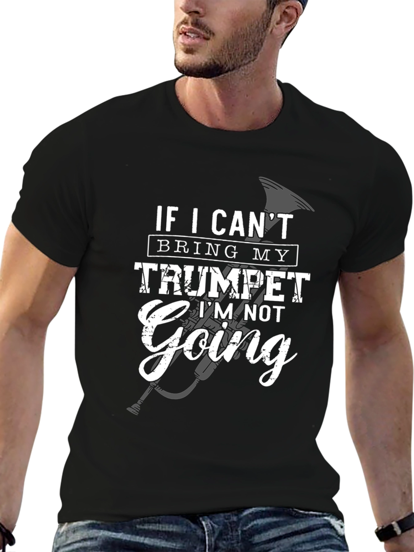 Black Funny Trumpet Player Black T-Shirt - If I Can't Bring My Trumpet view 6