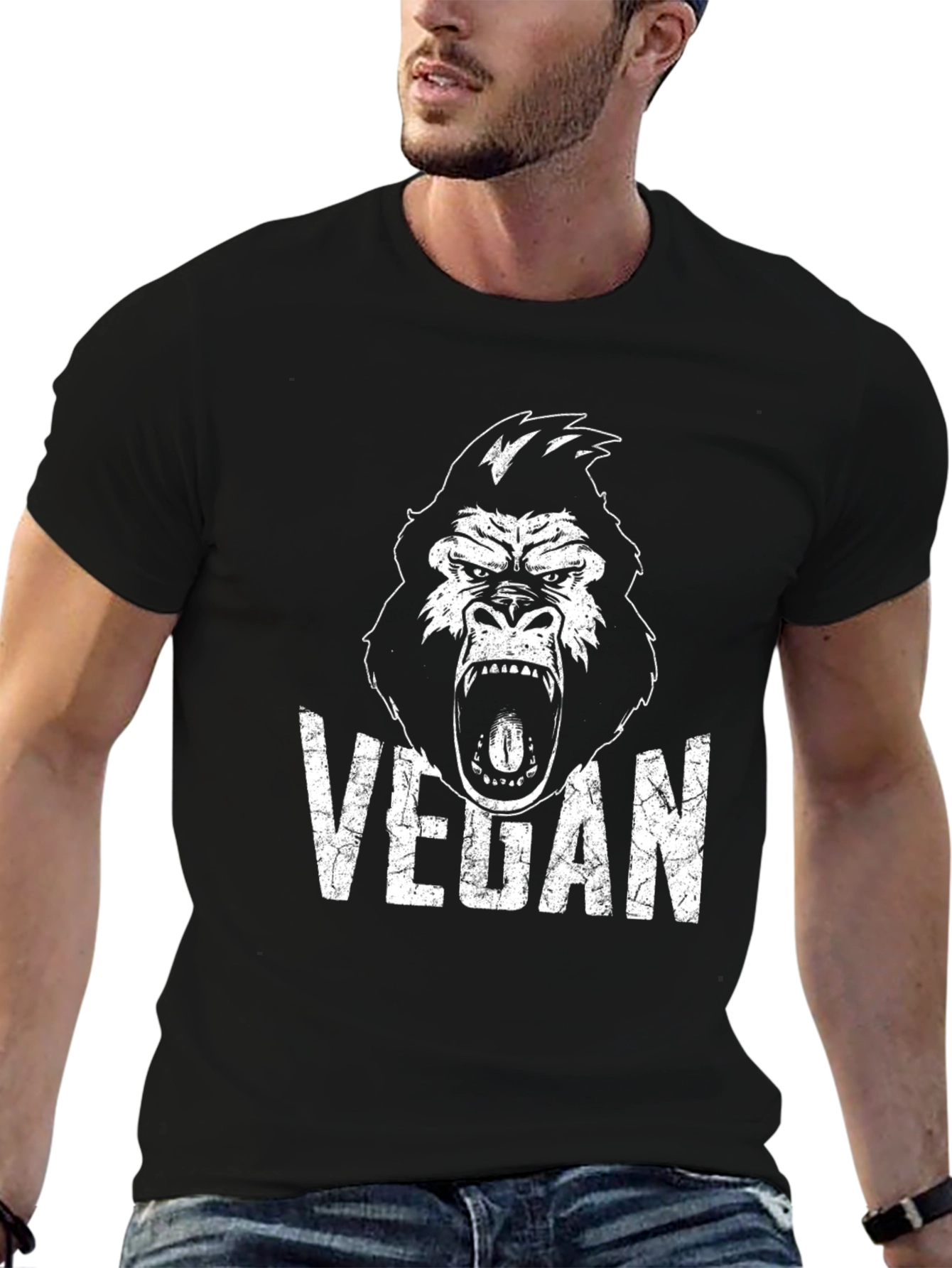 Black Vegan Gorilla T-Shirt - Black Graphic Tee view 6