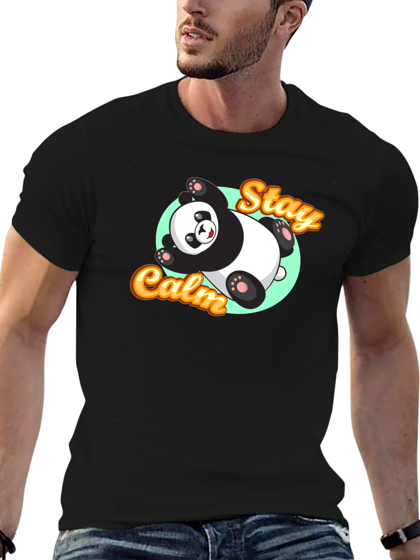 Black Stay Calm Panda T-Shirt - Relaxed Graphic Tee view 6