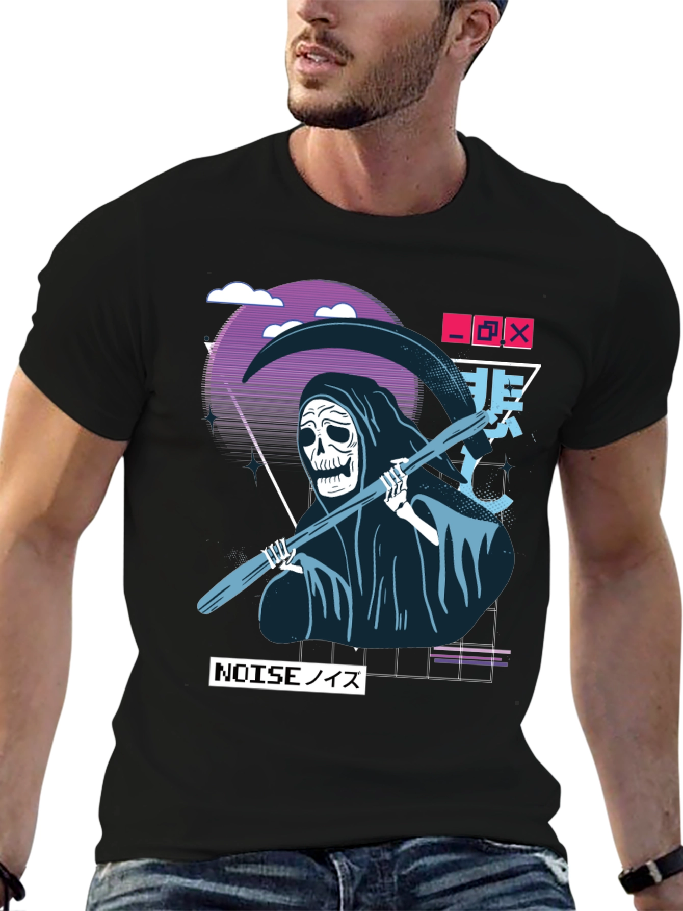 Black Grim Reaper Vaporwave T-Shirt view 6