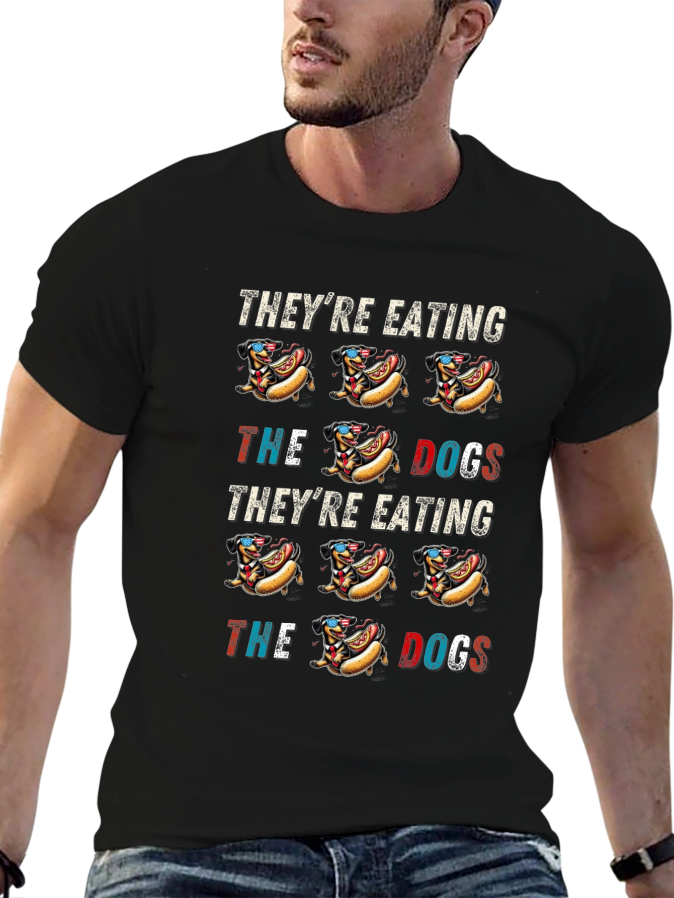 Black They're Eating the Dogs Hot Dog T-Shirt view 6