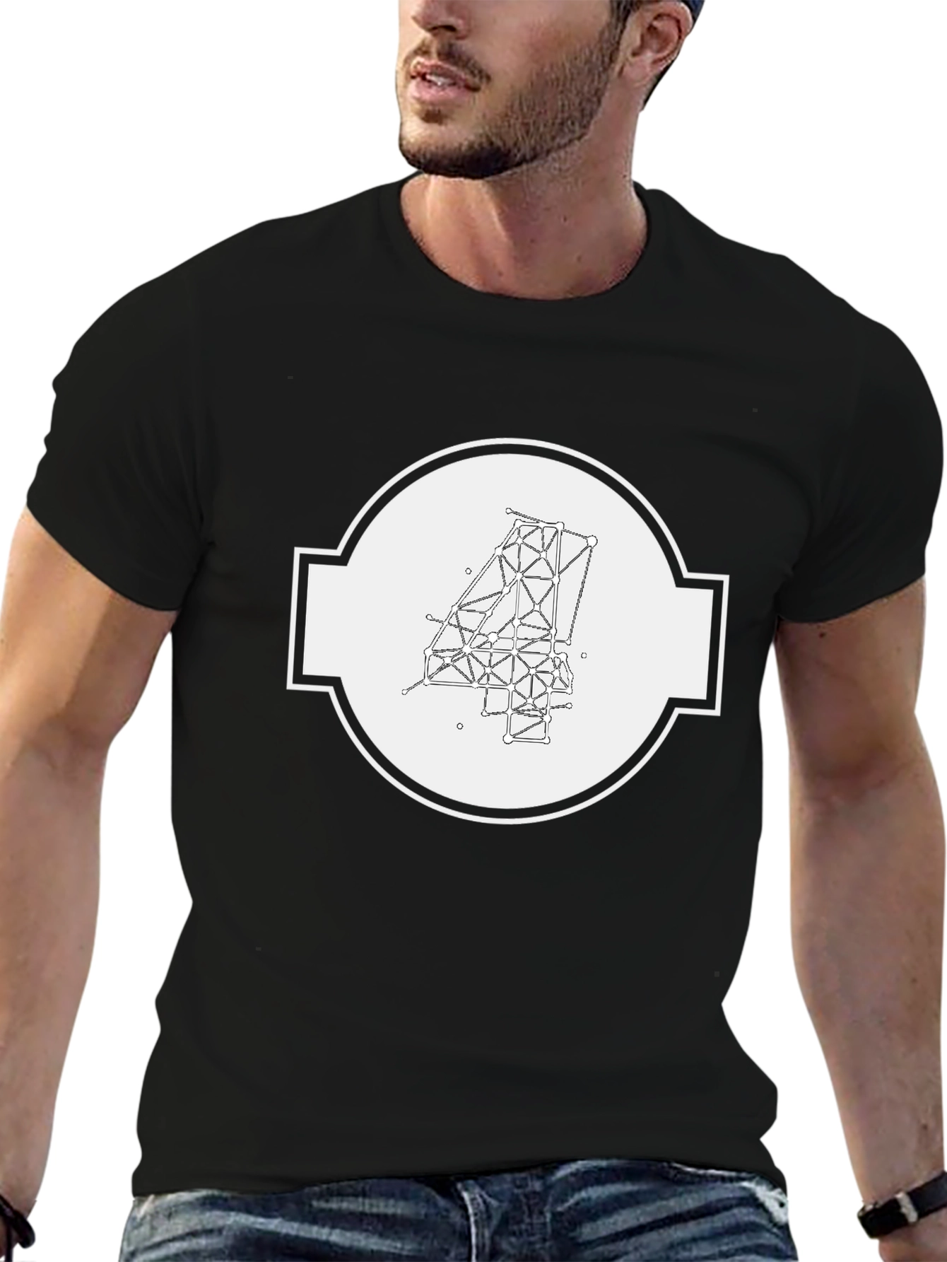Black Geometric Number Four Graphic Tee - Modern Design view 6
