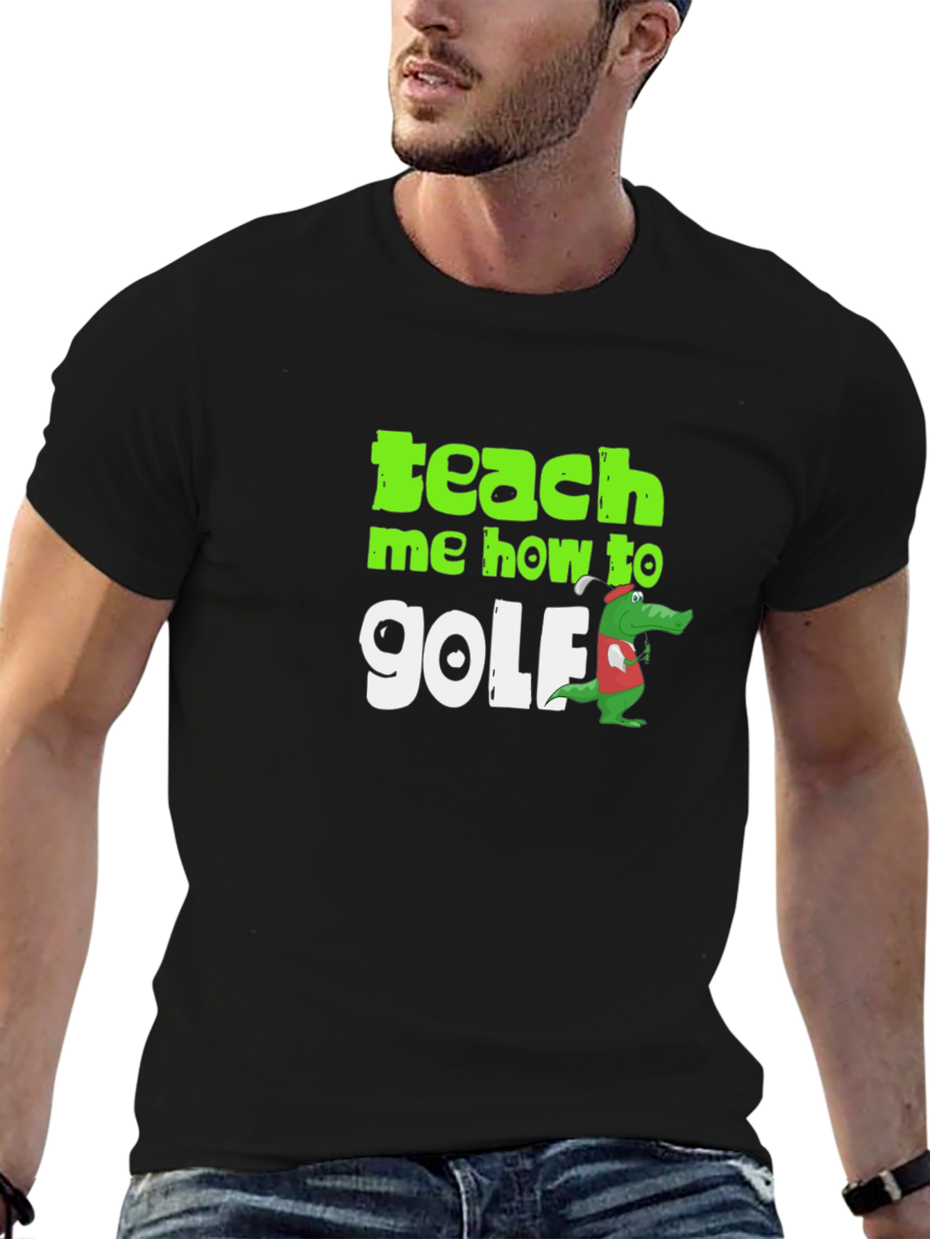 Black Teach Me How To Golf T-Shirt view 6