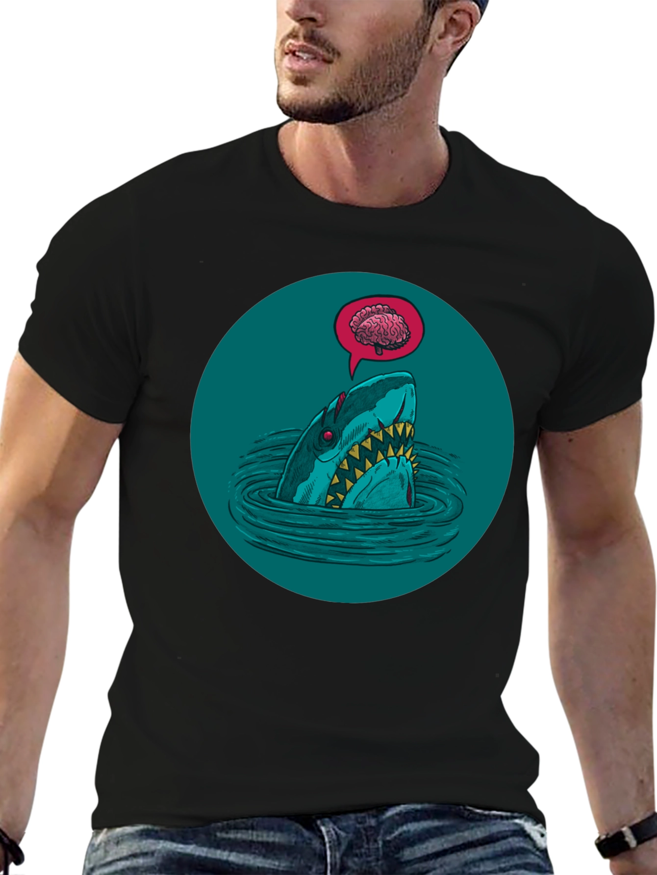 Black Shark Brain T-Shirt - Dark Humor Tee view 6