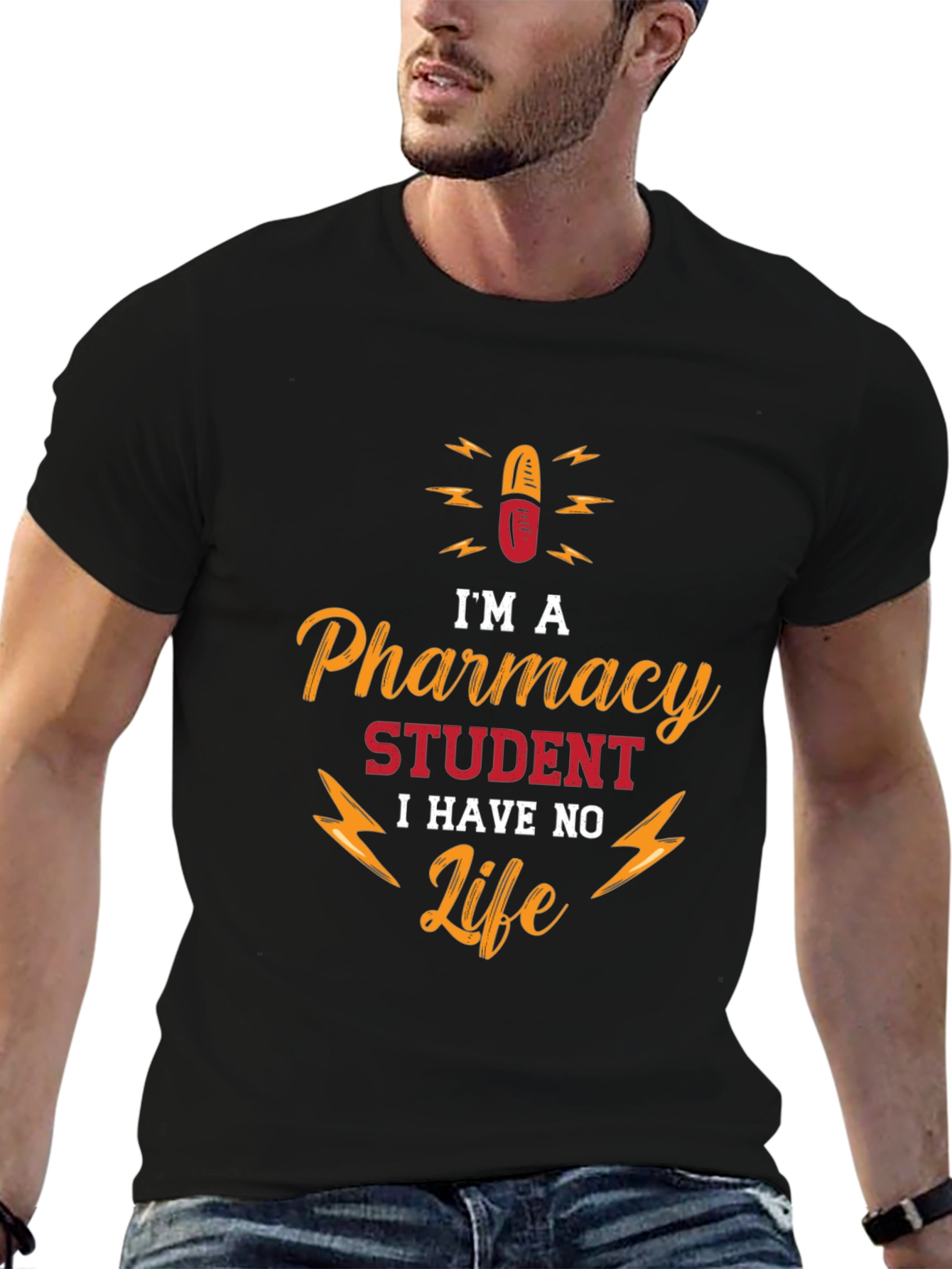 Black Pharmacy Student No Life T-Shirt - Funny College Apparel view 6