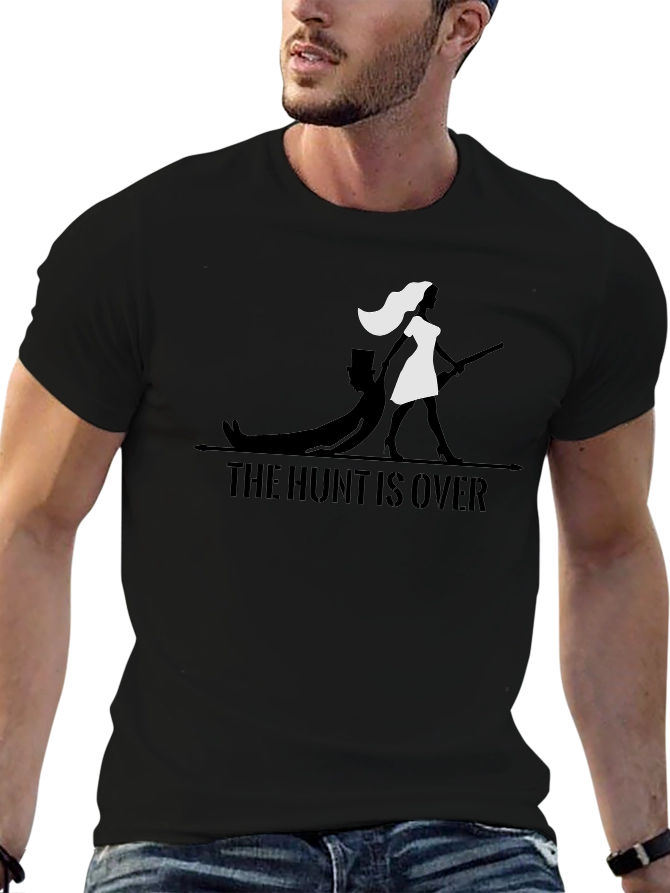 Black The Hunt Is Over T-Shirt - Funny Wedding Tee view 6