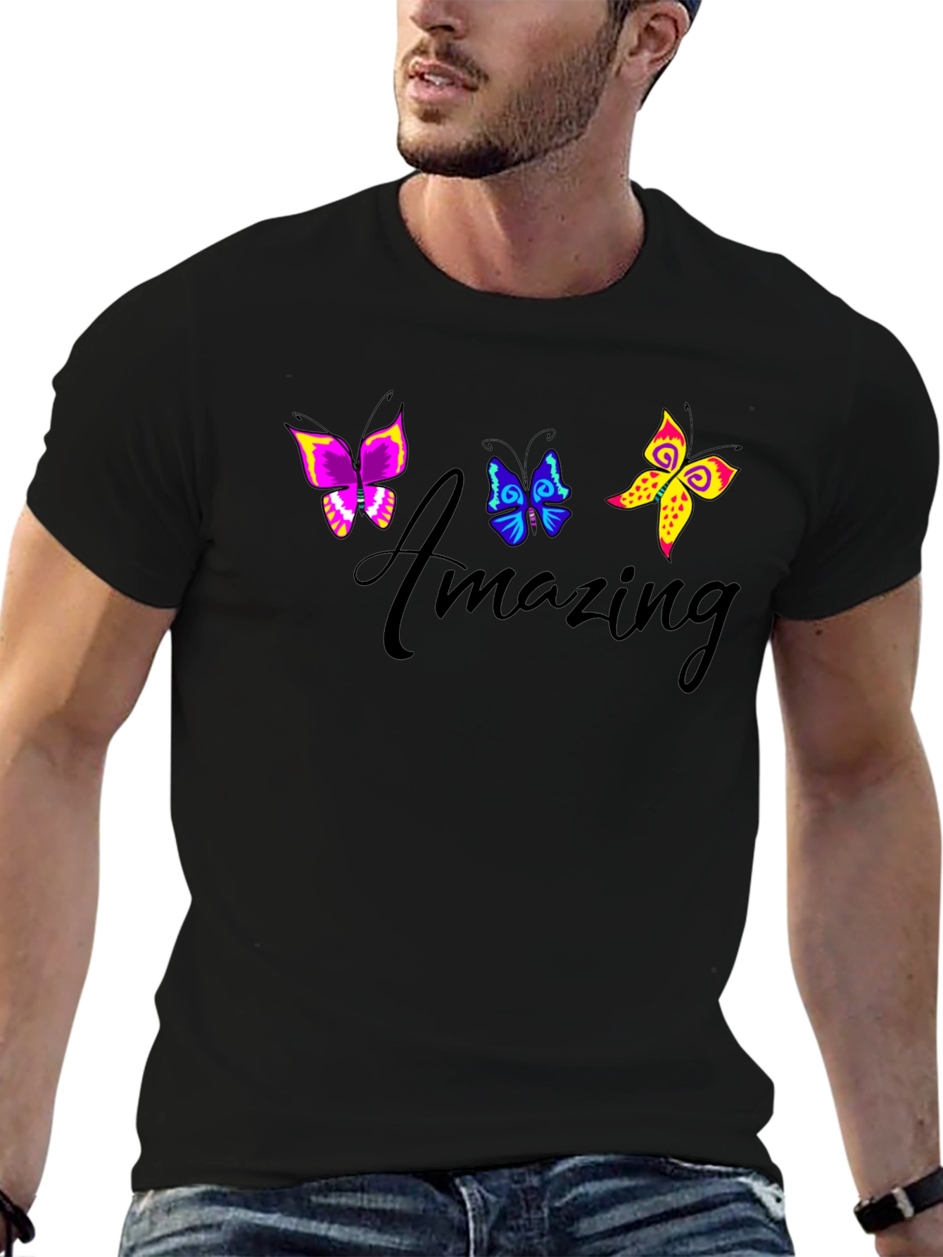 Black Amazing Butterfly Graphic Black T-Shirt view 6