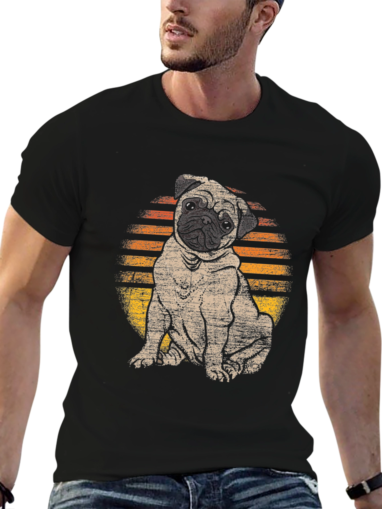 Black Pug Sunset T-Shirt - Cute Dog Graphic Tee view 6