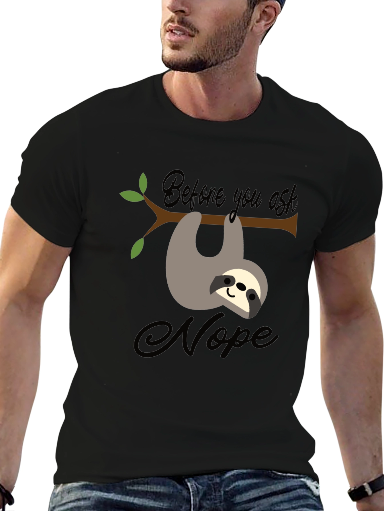 Black Sloth Nope T-Shirt Funny Graphic Tee view 6