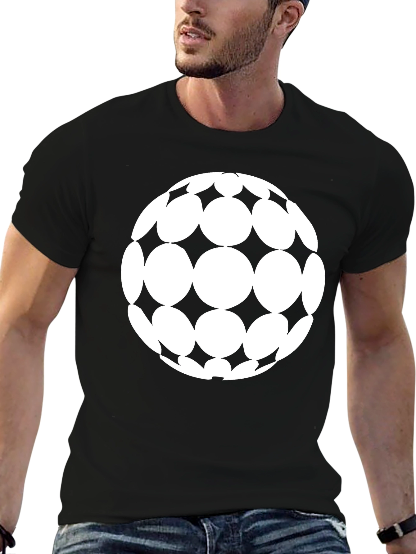 Black Geometric Sphere Graphic Tee - Black Cotton Blend view 6