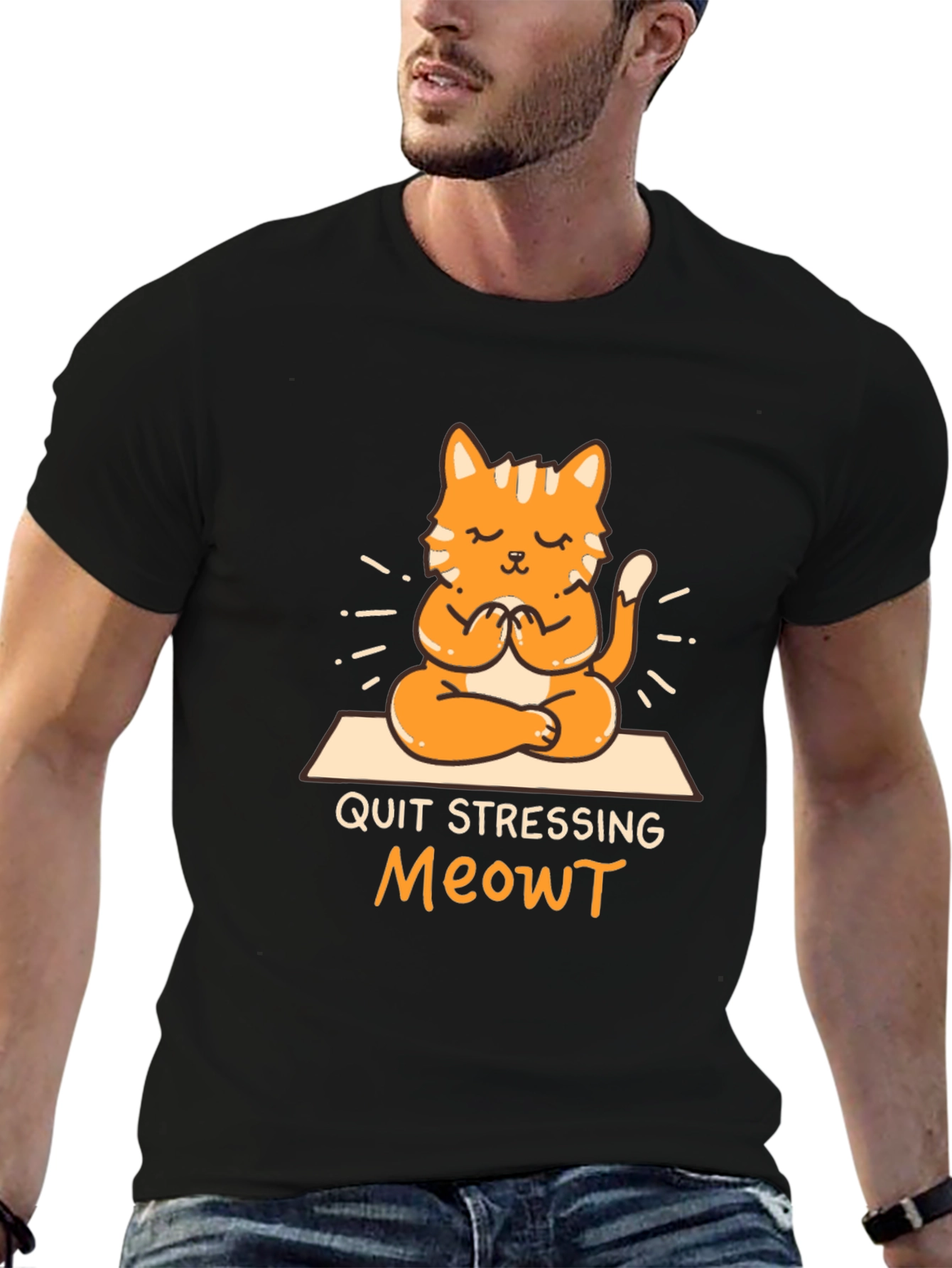 Black Quit Stressing Meowt T-Shirt view 6