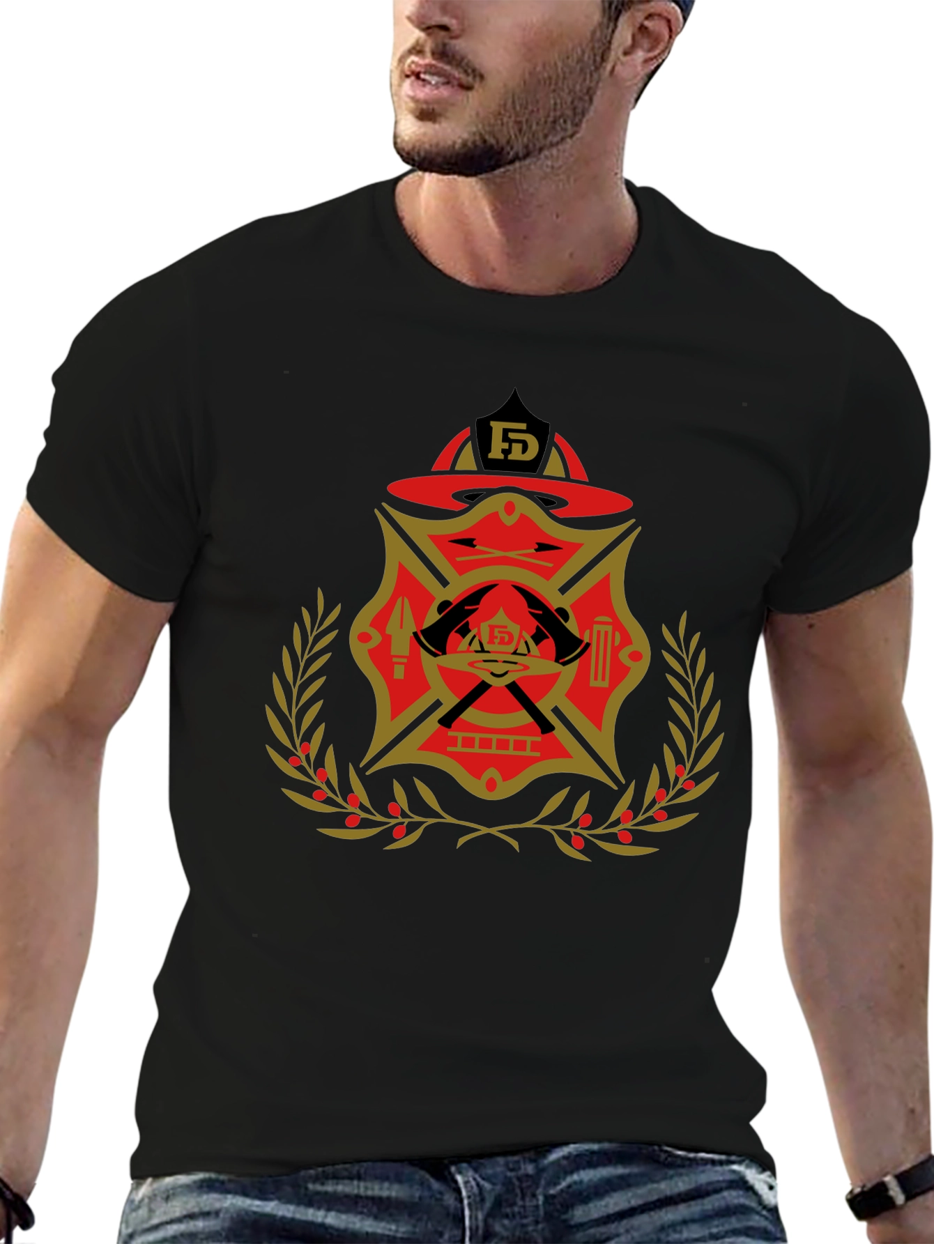 Black Firefighter Emblem Graphic Tee view 6