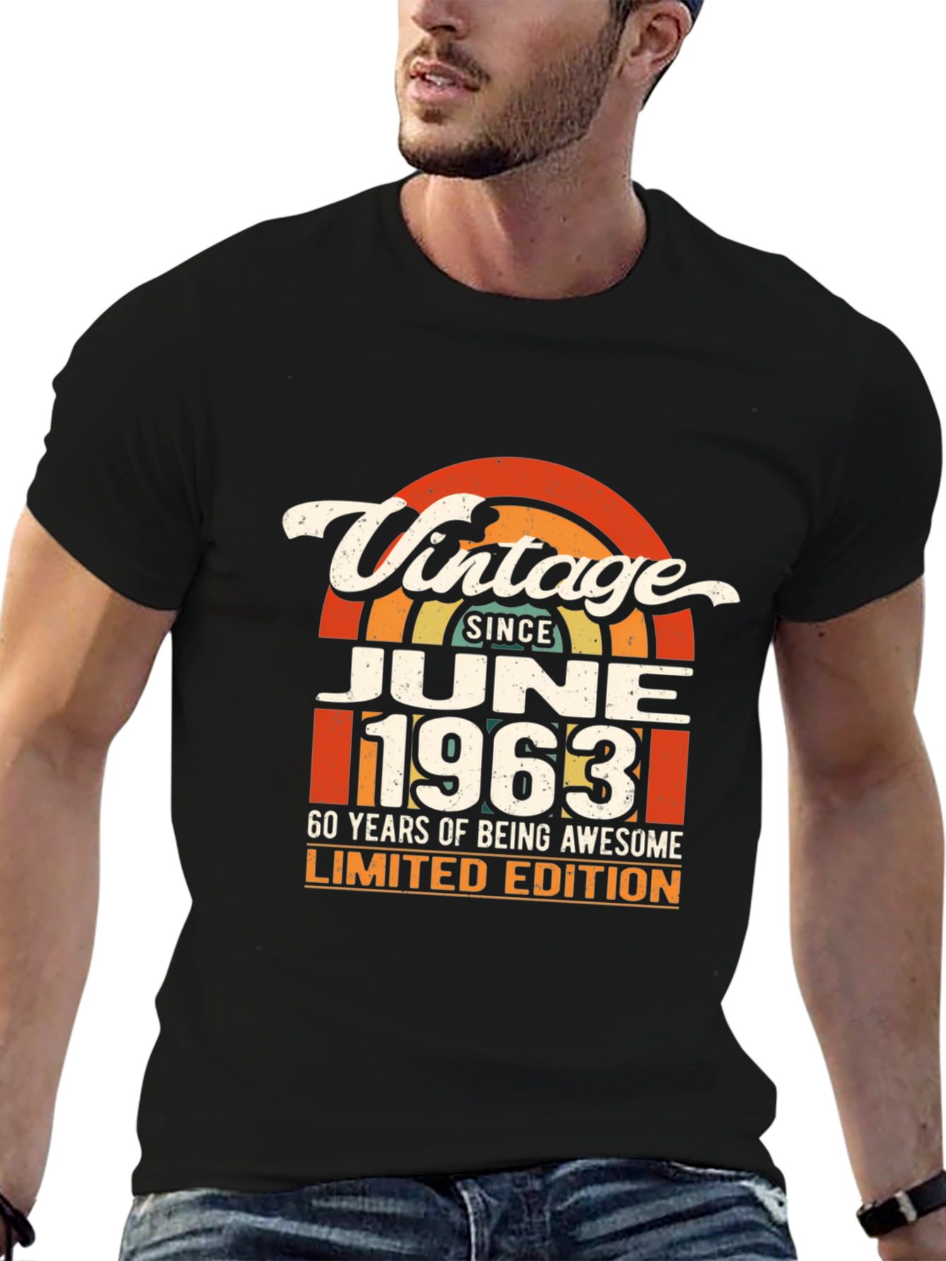 Black Vintage June 1963 60th Birthday Limited Edition T-Shirt view 6