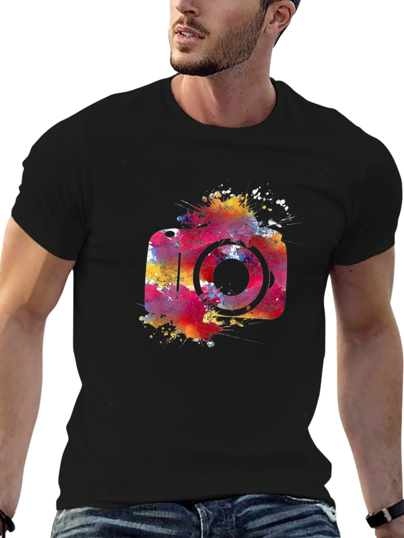 Black Vibrant Camera Graphic Tee - Black view 6