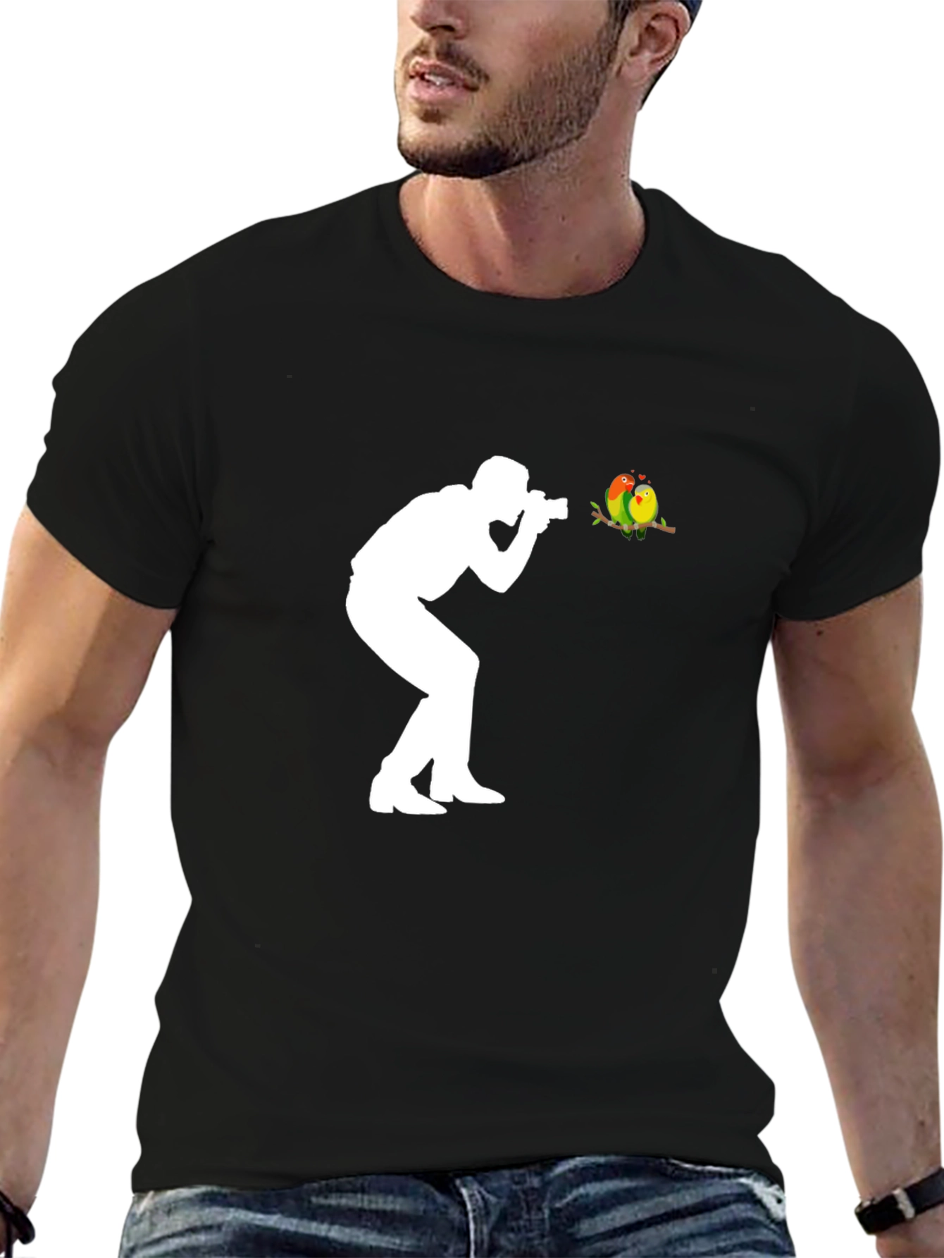 Black Photographer & Birds Graphic T-Shirt view 6
