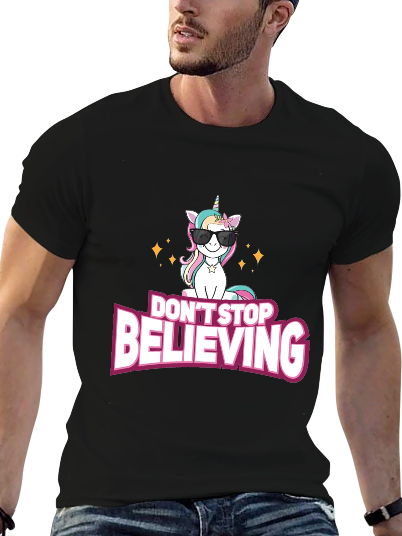 Black Unicorn Believe T-Shirt - Black Crew Neck view 6