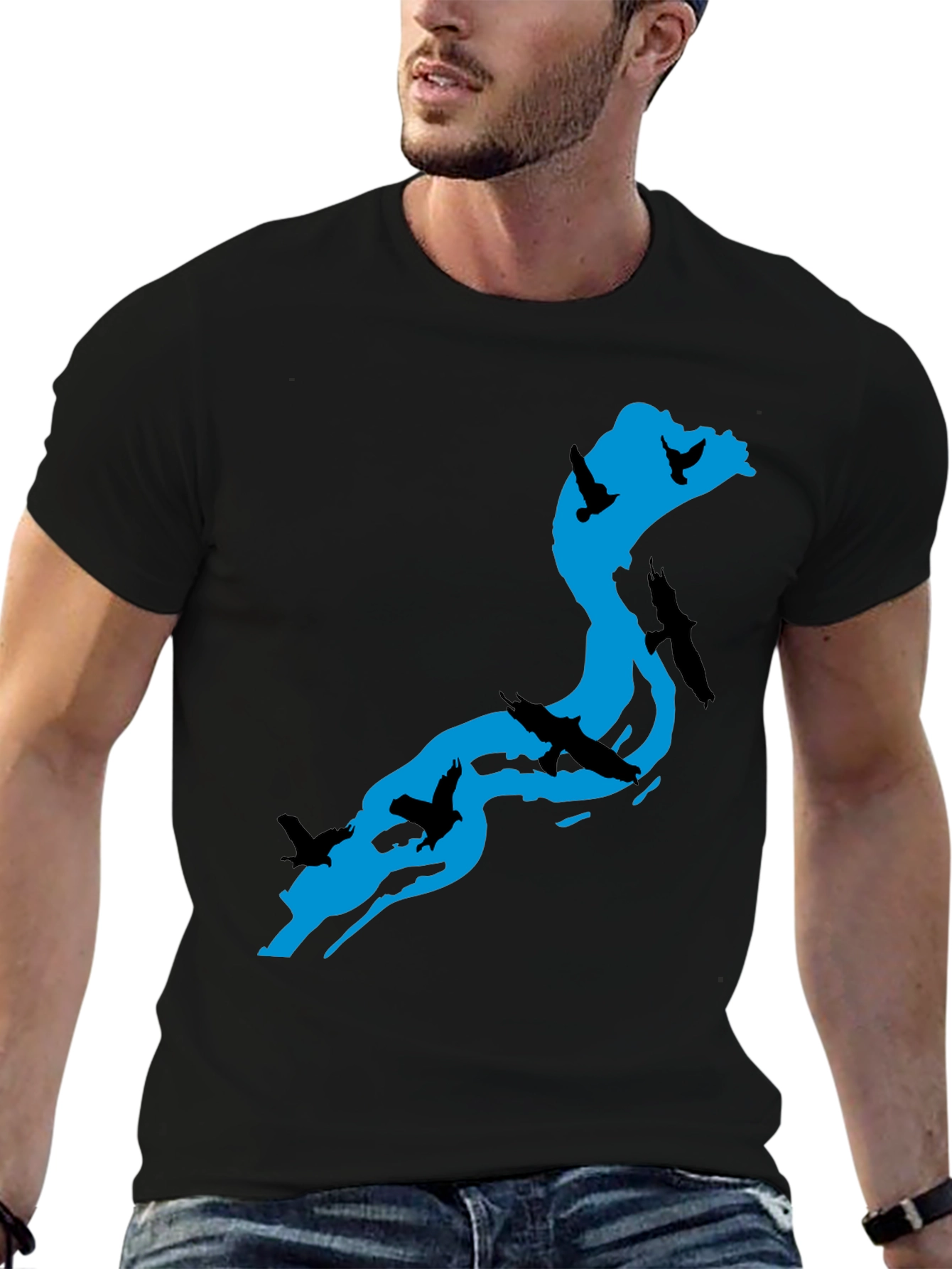 Black River Birds Graphic T-Shirt - Black Cotton Tee view 6