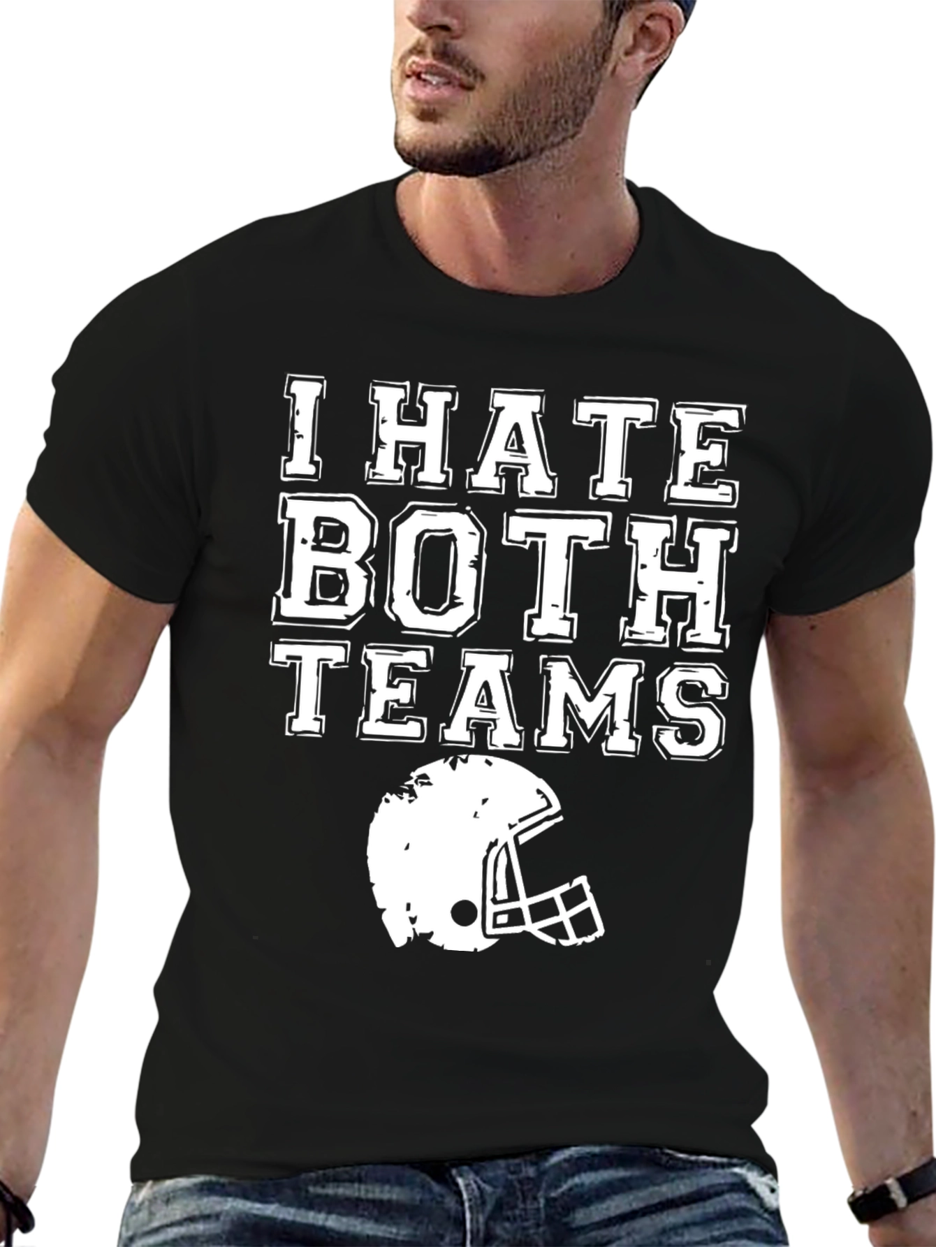 Black I Hate Both Teams Football T-Shirt view 6