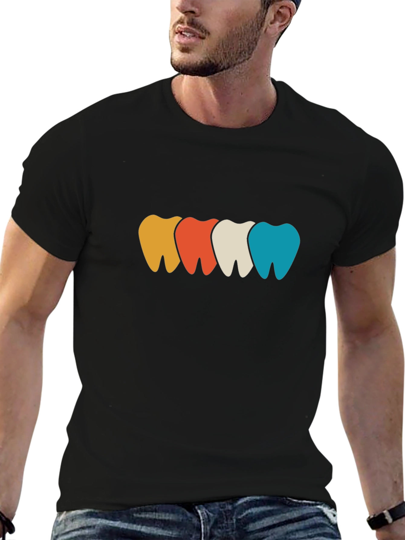 Black Colorful Teeth Graphic Tee - Dentist Fashion view 6