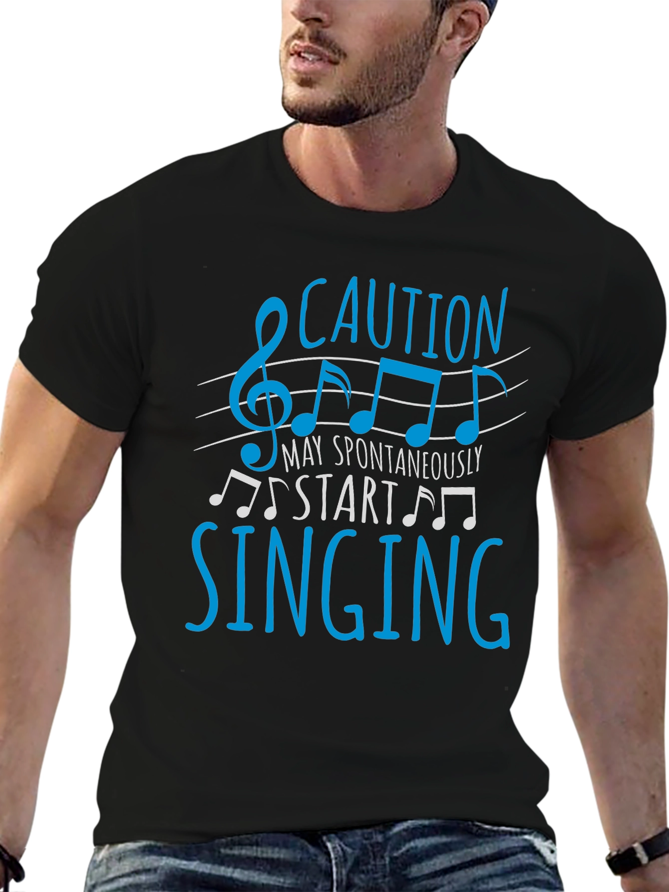 Black Caution May Spontaneously Start Singing Graphic Tee view 6