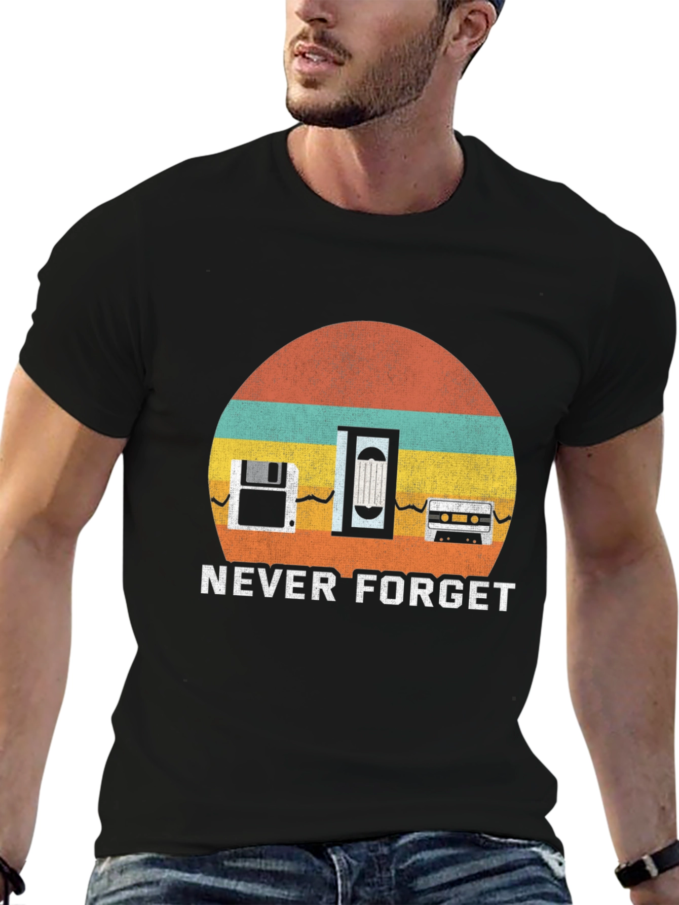 Black Retro 'Never Forget' Tech T-Shirt view 6