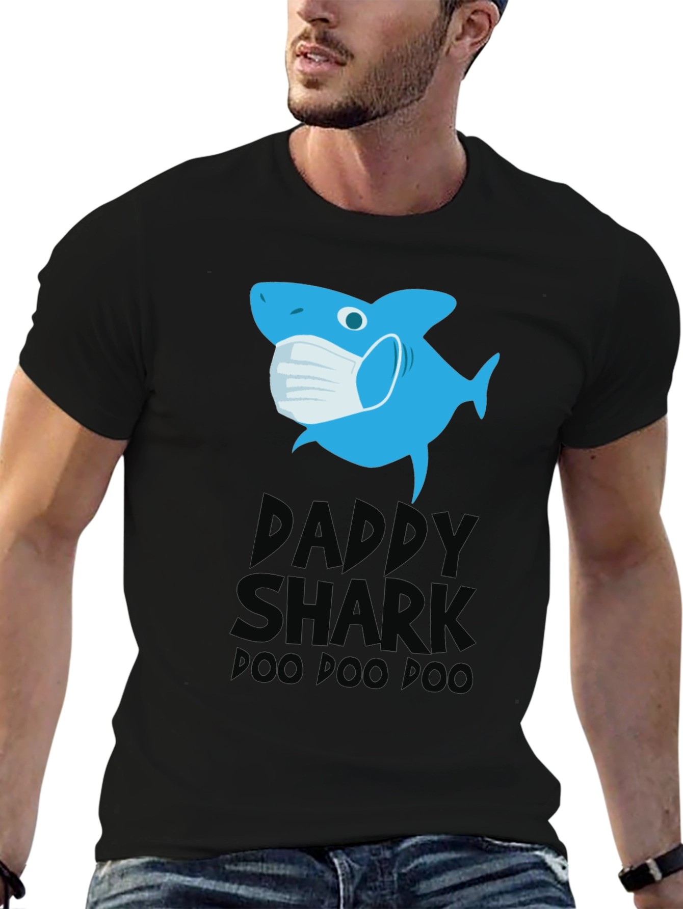 Black Daddy Shark Mask T-Shirt, Doo Doo Doo view 6