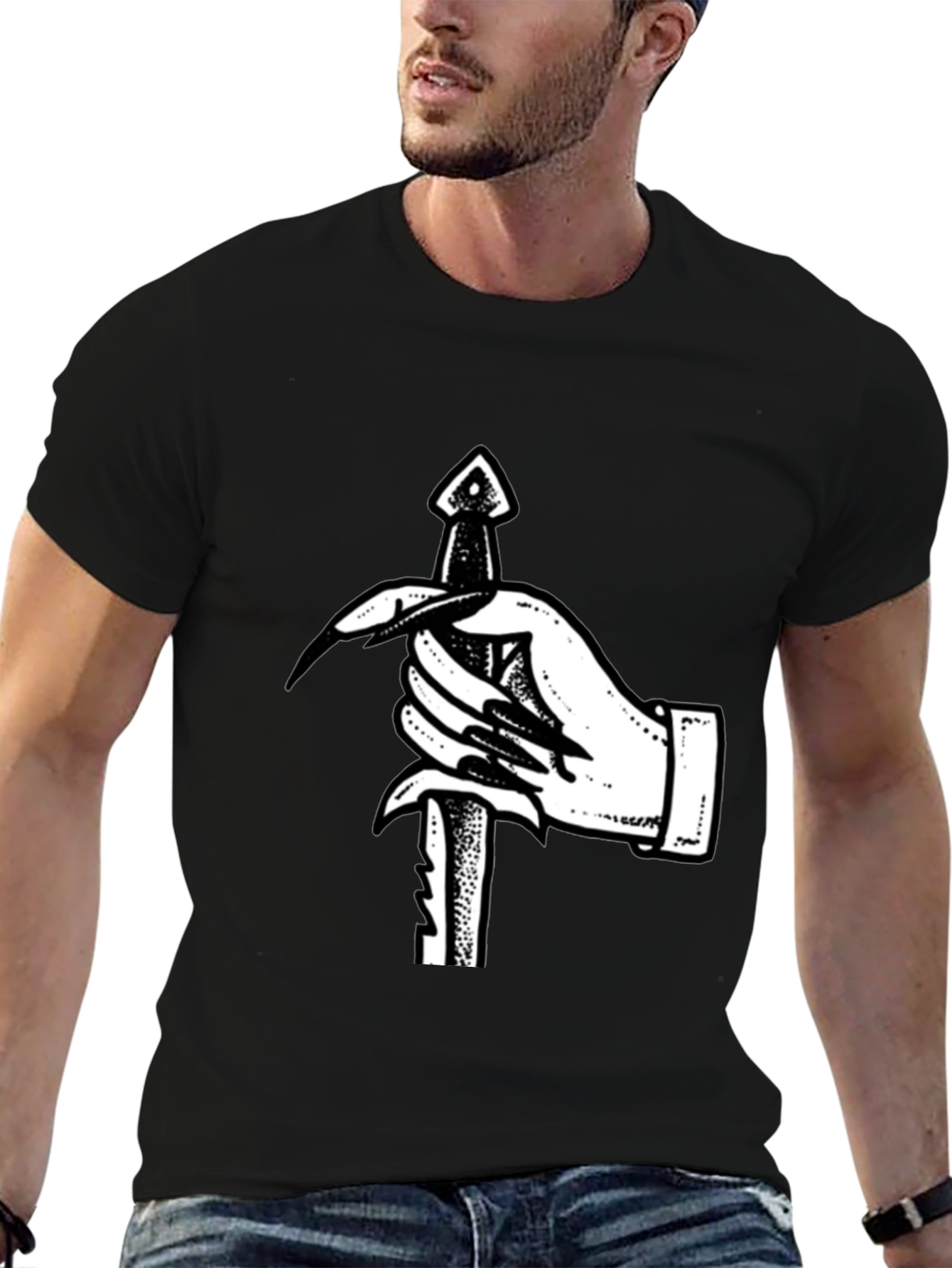 Black Hand Holding Dagger Graphic Tee view 6