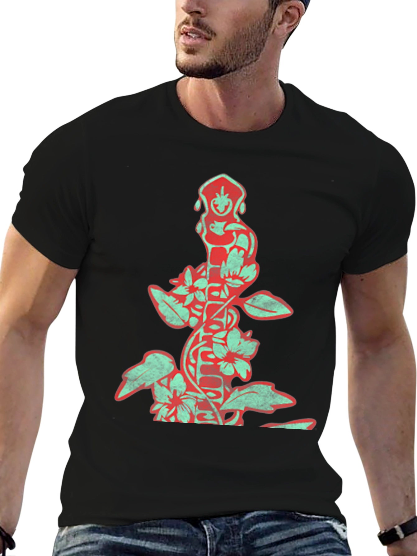 Black Vintage Floral Totem Graphic Tee - Black view 6