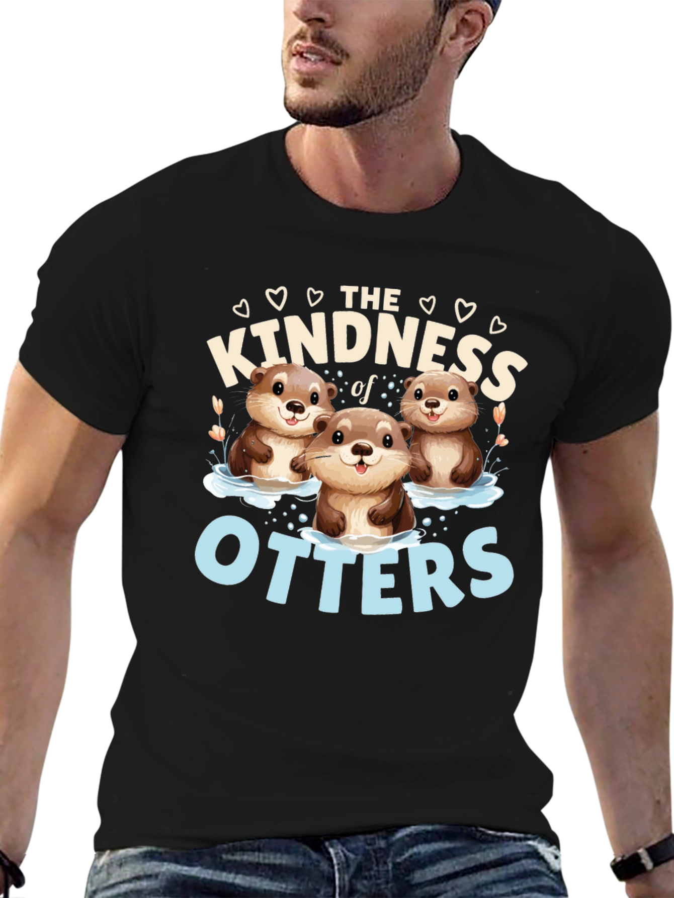 Black Kindness of Otters Graphic Tee - Unisex Soft Cotton view 6