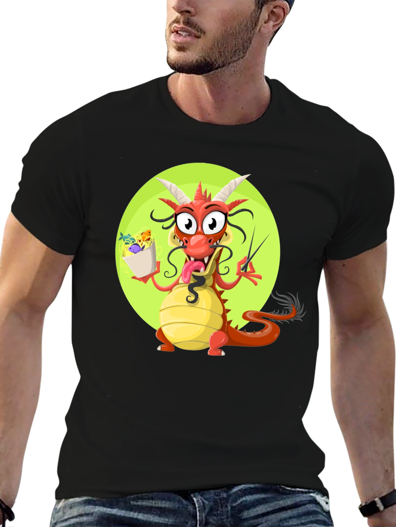 Black Funny Dragon Ramen T-Shirt view 6
