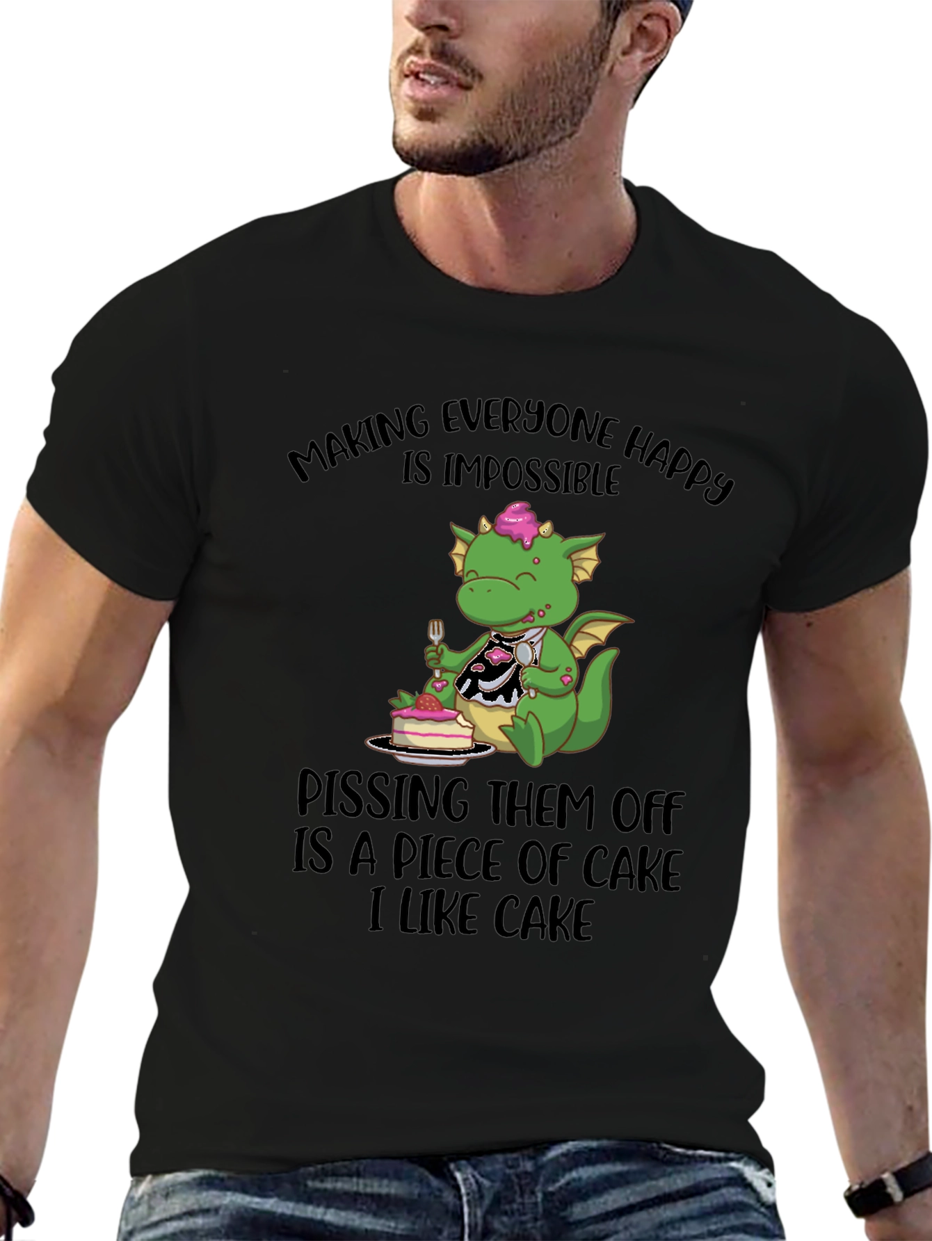 Black Funny Dragon Cake Lover T-Shirt view 6