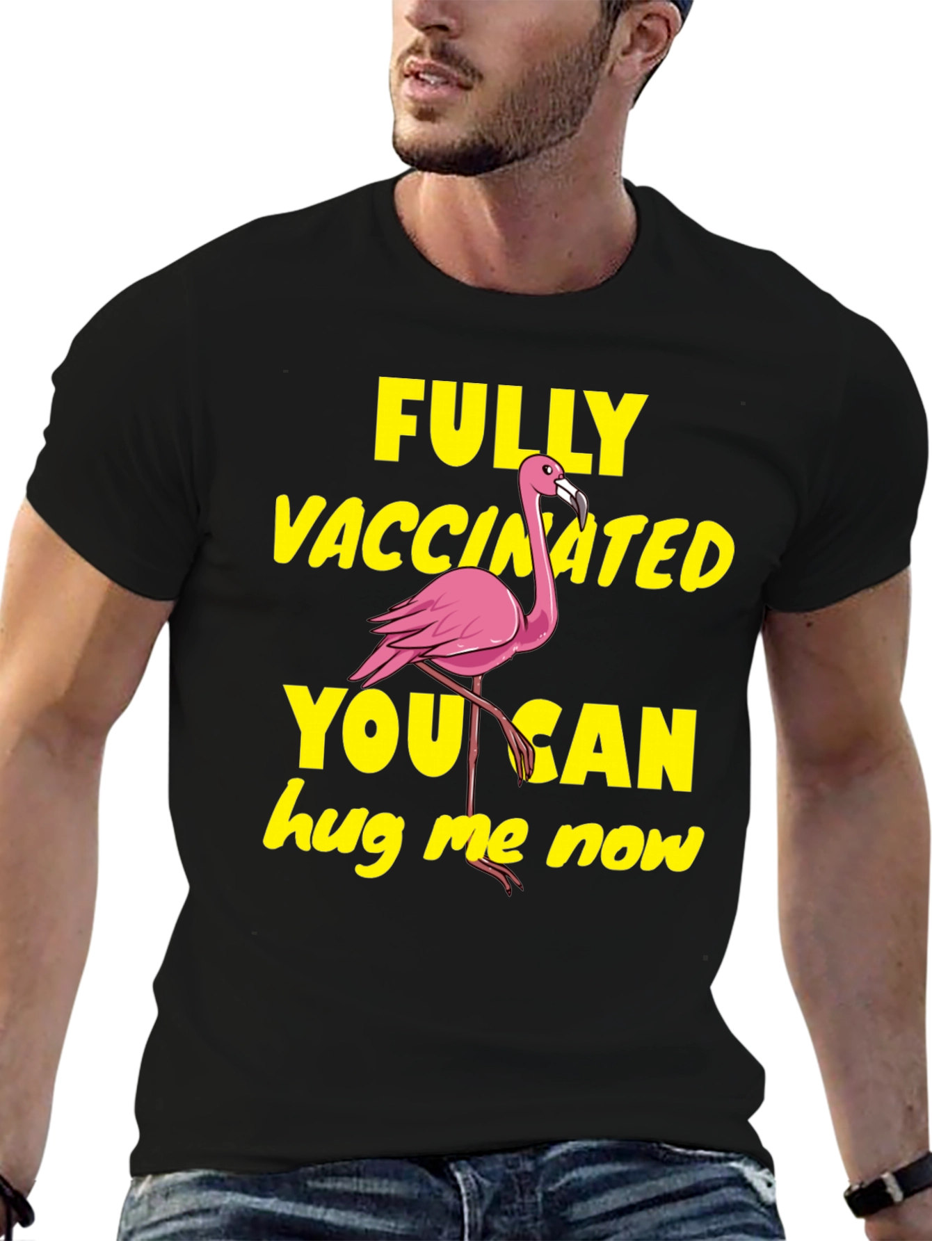 Black Vaccinated Flamingo T-Shirt - Hug Me Now! view 6