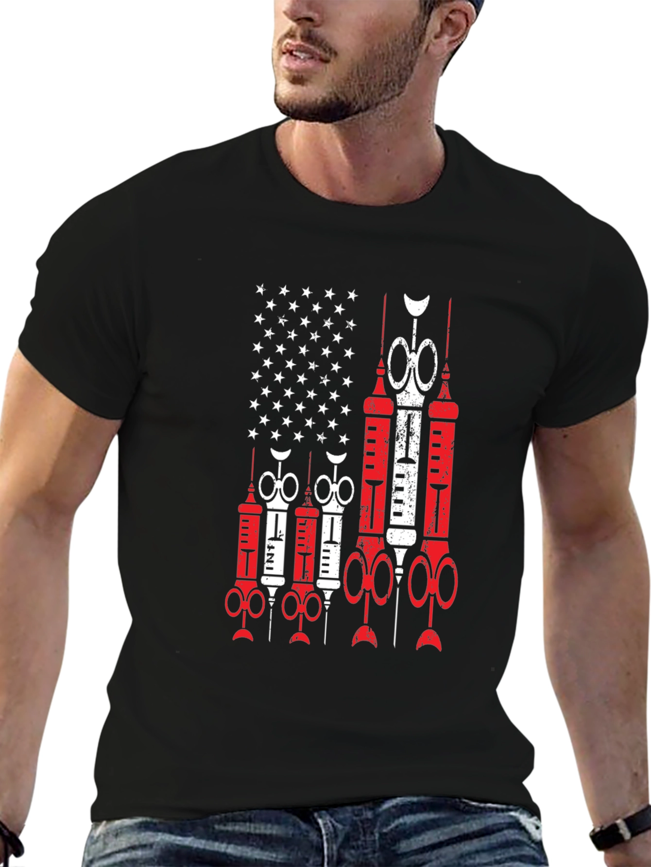 Black Novelty Graphic Tee: Patriotic Vaccine Design view 6