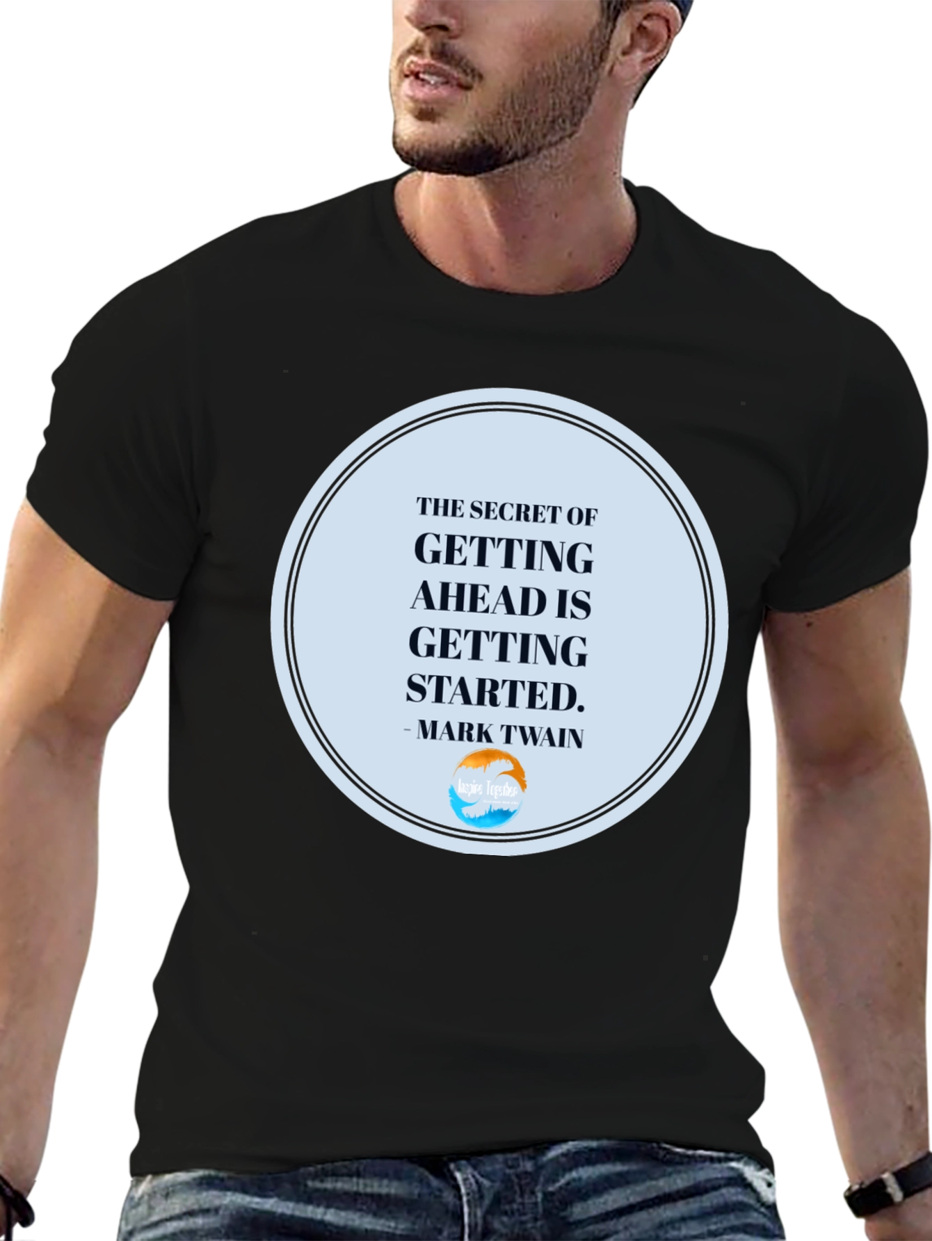 Black Inspirational T-Shirt: "Getting Ahead" Quote view 6