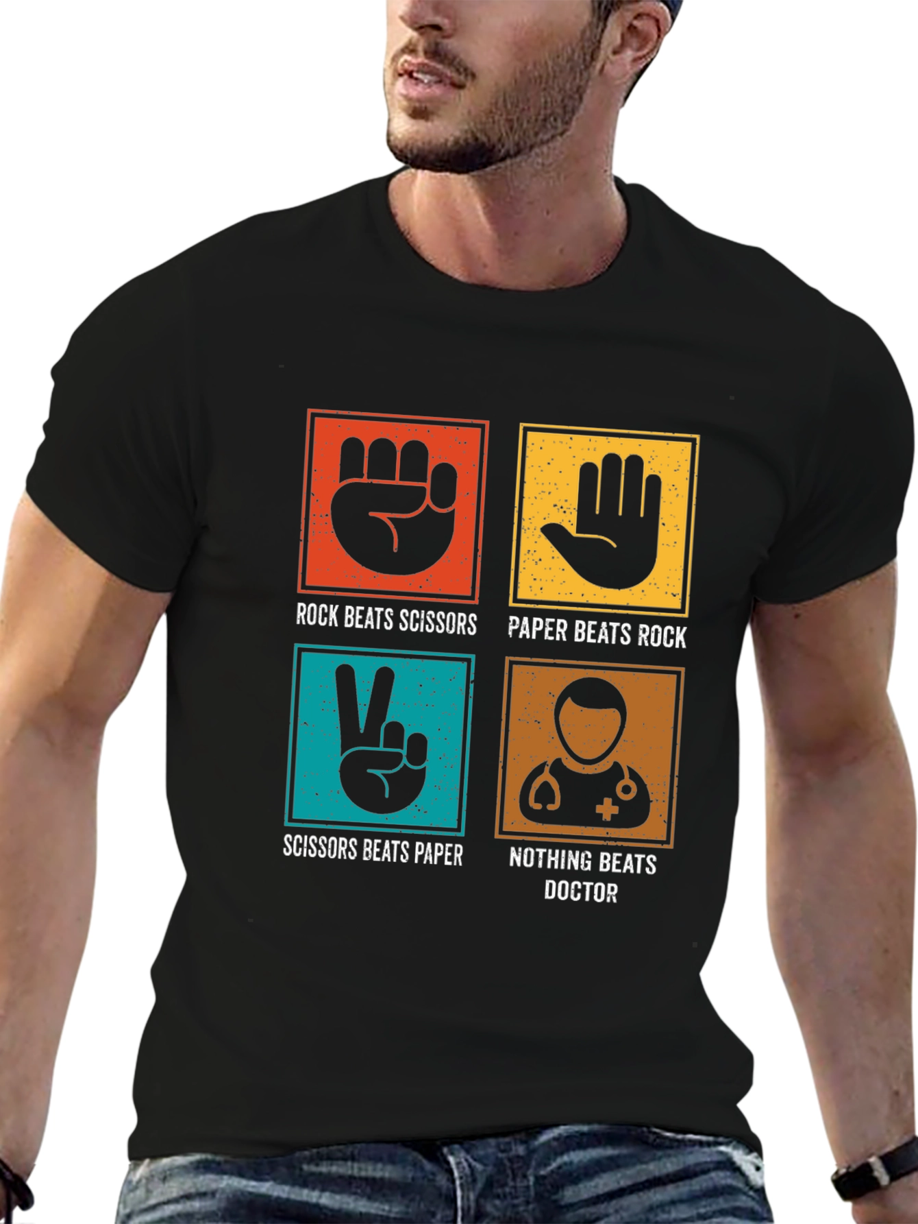 Black Rock Paper Scissors Doctor Tee - Funny Medical T-Shirt view 6