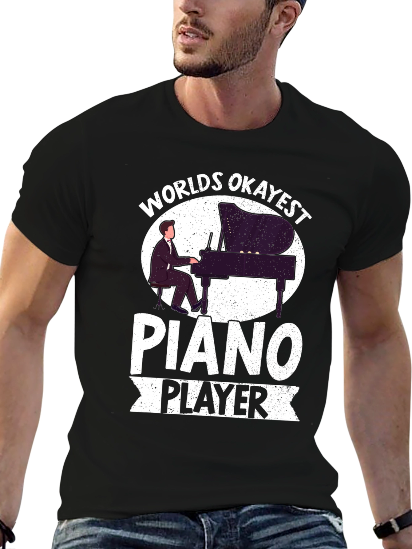 Black Worlds Okayest Piano Player Graphic T-Shirt view 6