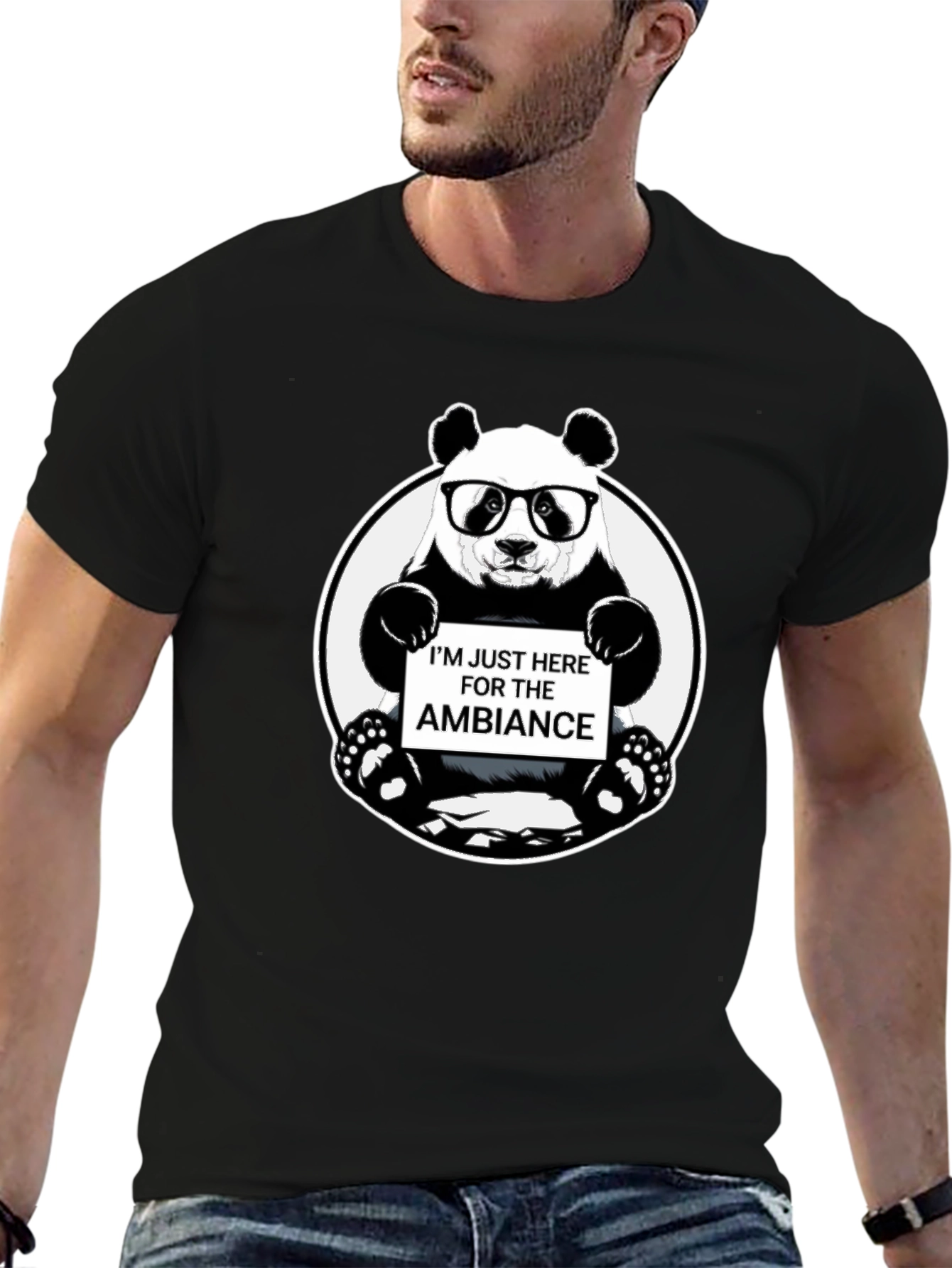 Black Funny Panda 'Ambiance' Graphic Print Black T-Shirt view 6