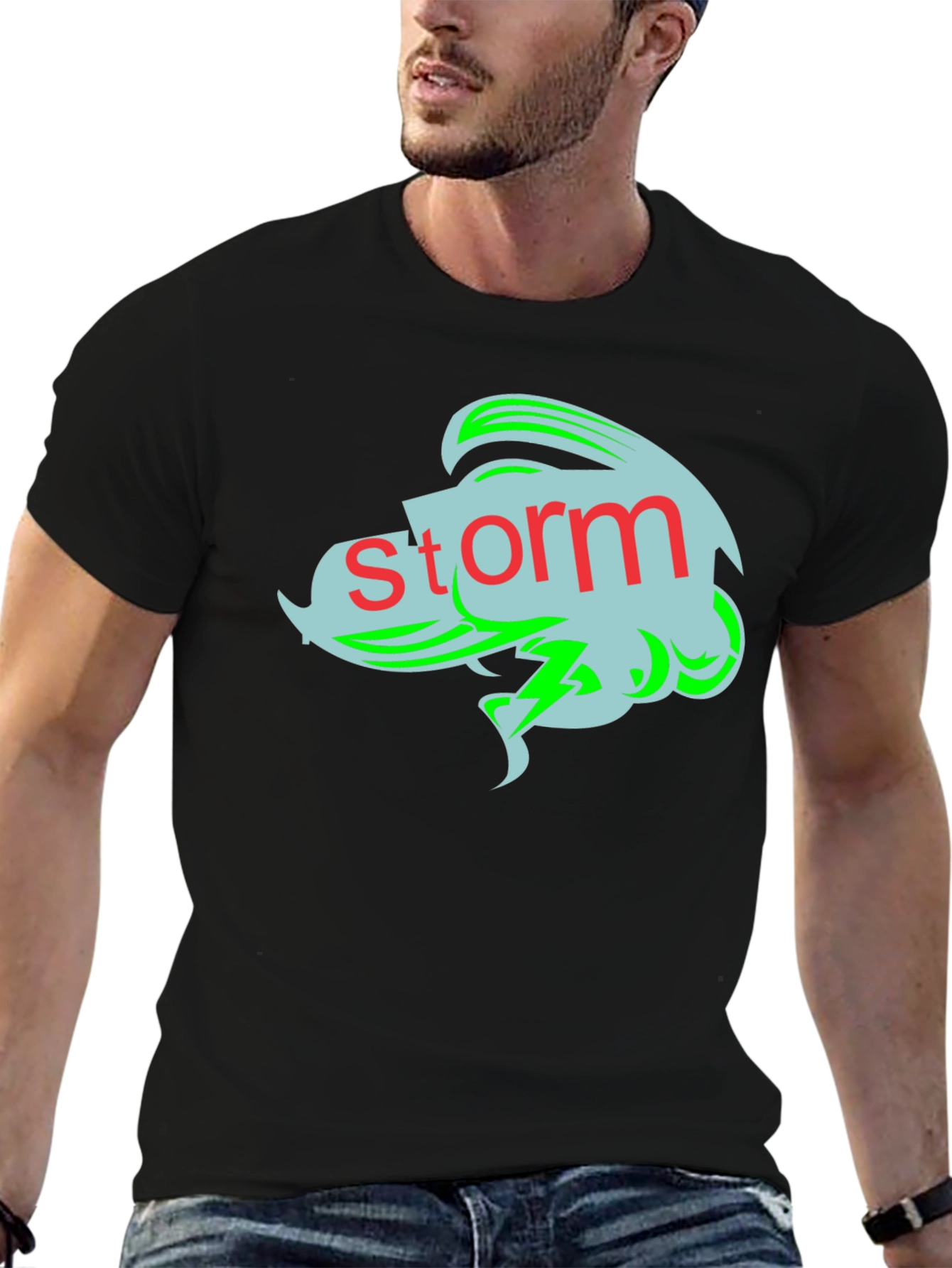 Black Storm Graphic Tee - Black Cotton T-Shirt view 6