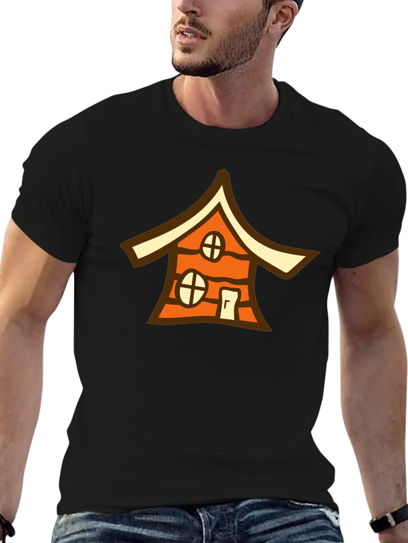 Black Cartoon House Graphic Black T-Shirt view 6