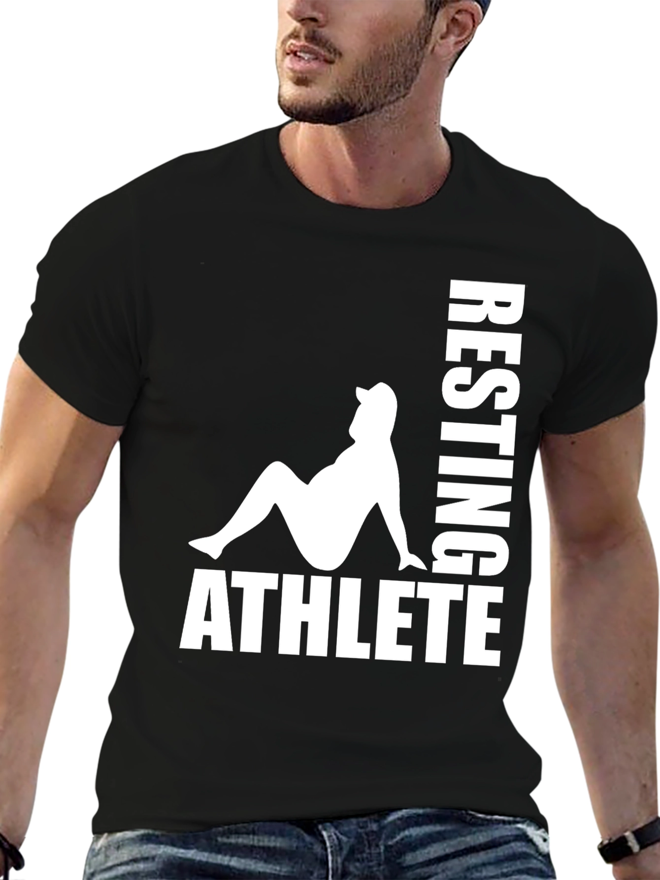 Black Resting Athlete Graphic T-Shirt - Black view 6